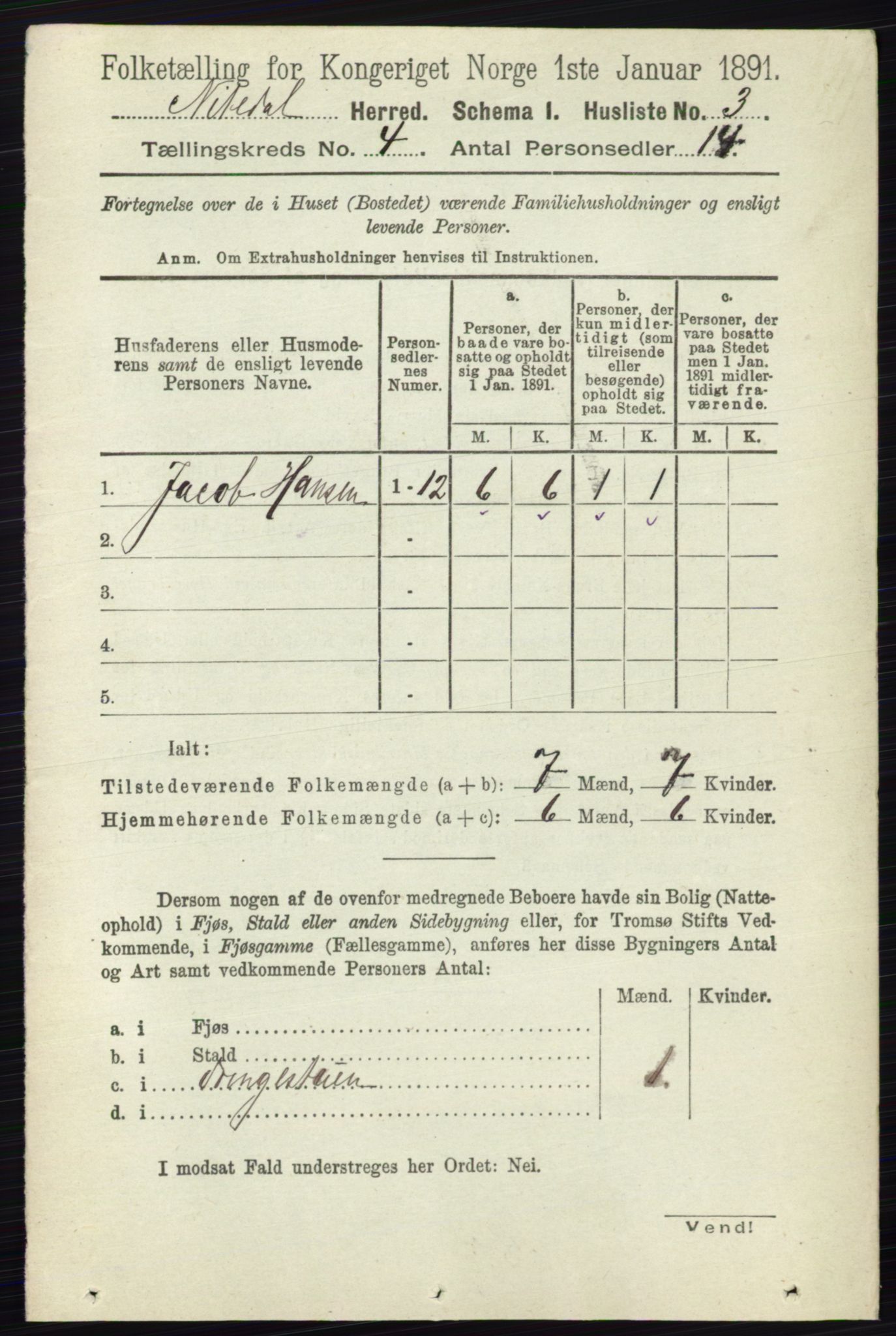 RA, 1891 census for 0233 Nittedal, 1891, p. 1623