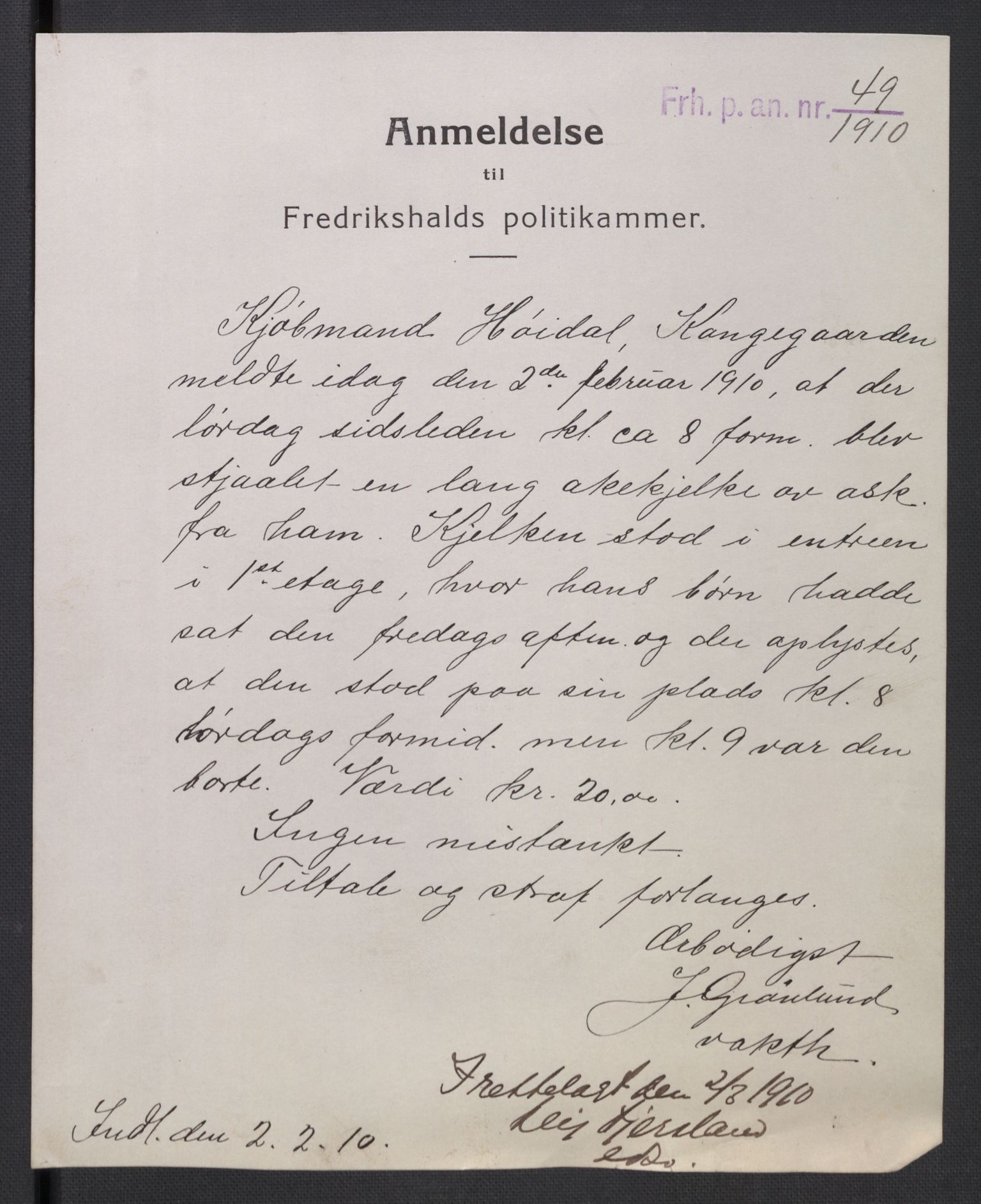 Botsfengslet, AV/RA-S-1539/D/Dn/L0331: Domsakter nr. 49n - 83n, 1910, p. 855