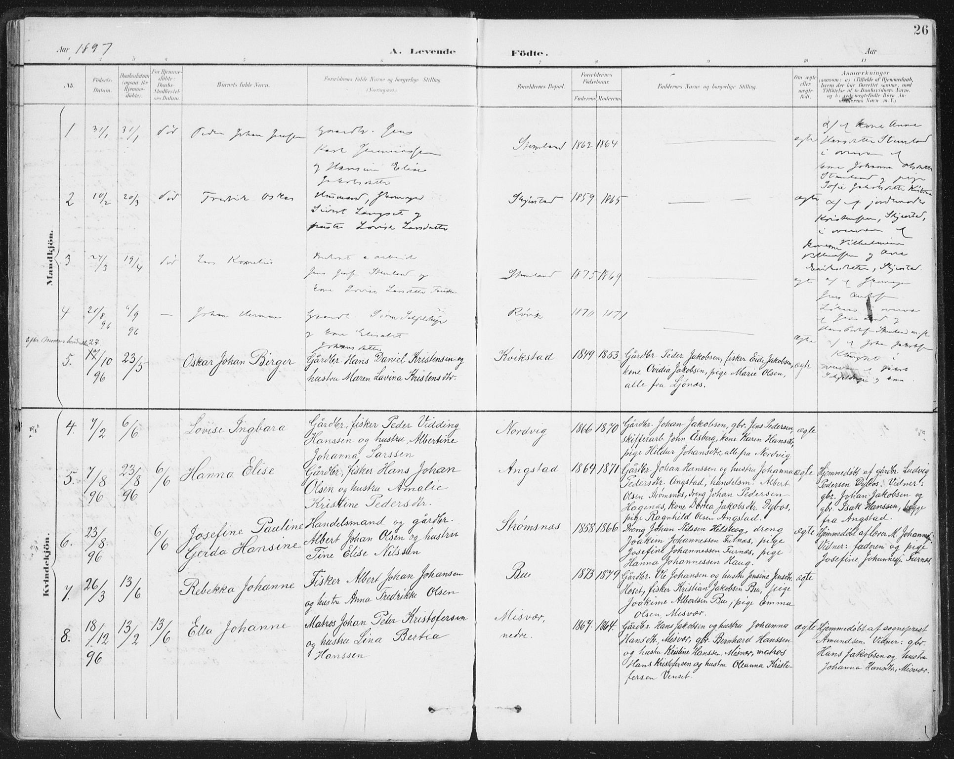 Ministerialprotokoller, klokkerbøker og fødselsregistre - Nordland, AV/SAT-A-1459/852/L0741: Parish register (official) no. 852A11, 1894-1917, p. 26