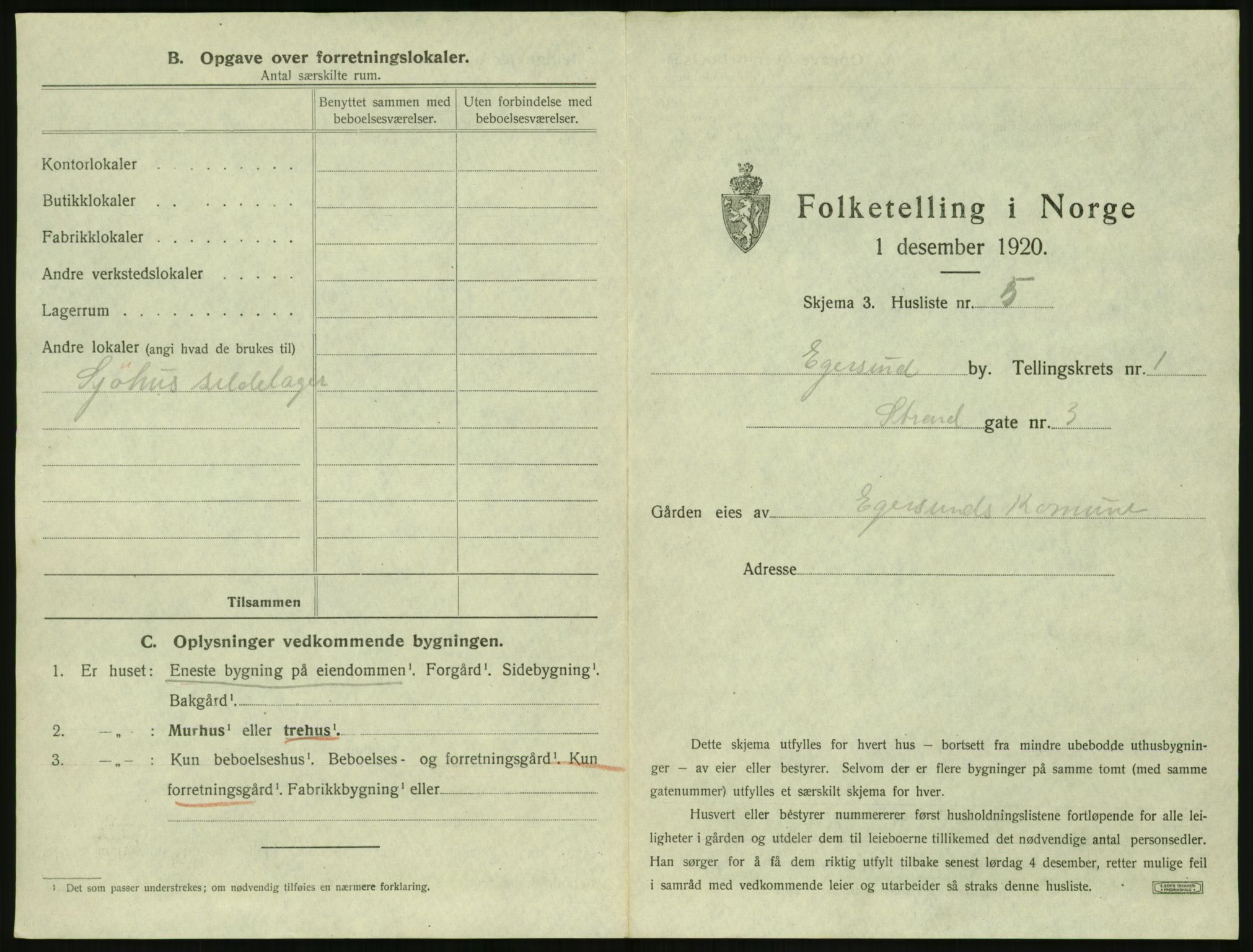 SAST, 1920 census for Egersund town, 1920, p. 34