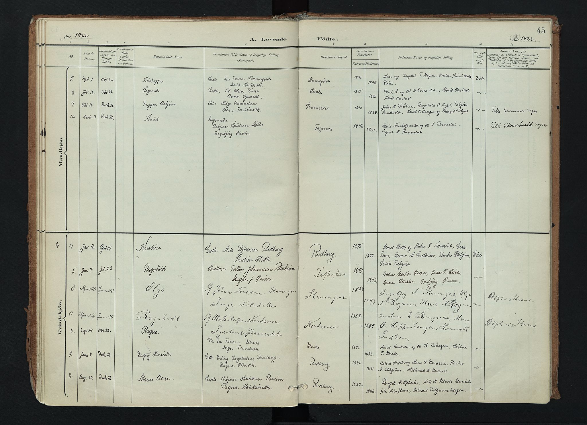 Nord-Aurdal prestekontor, SAH/PREST-132/H/Ha/Haa/L0017: Parish register (official) no. 17, 1897-1926, p. 45