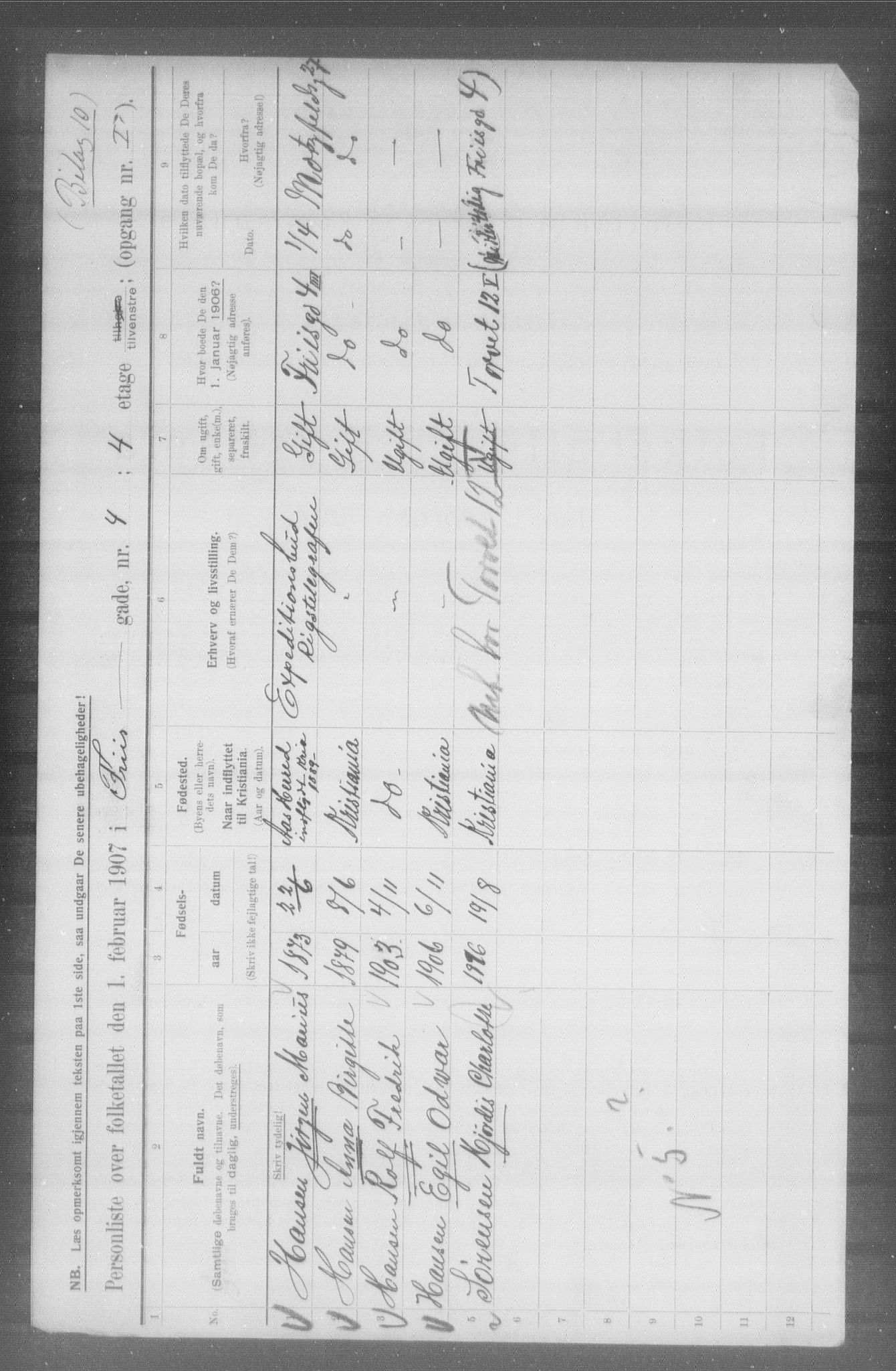 OBA, Municipal Census 1907 for Kristiania, 1907, p. 13646