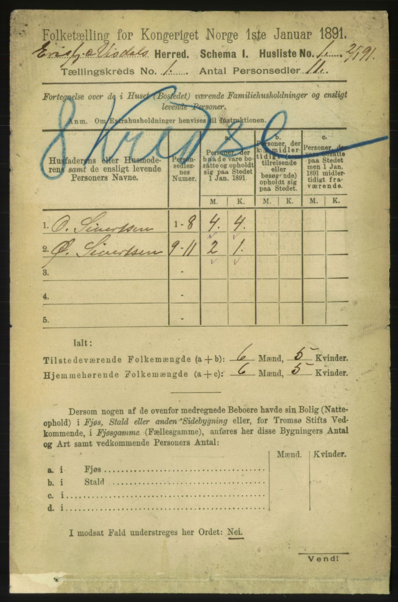 RA, 1891 census for 1542 Eresfjord og Vistdal, 1891, p. 23