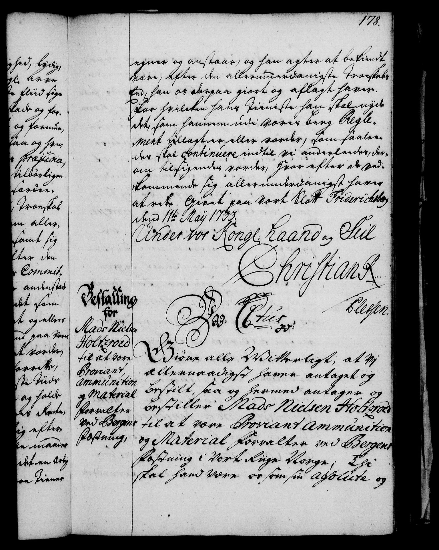 Rentekammeret, Kammerkanselliet, RA/EA-3111/G/Gg/Gge/L0002: Norsk bestallingsprotokoll med register (merket RK 53.26), 1730-1744, p. 178