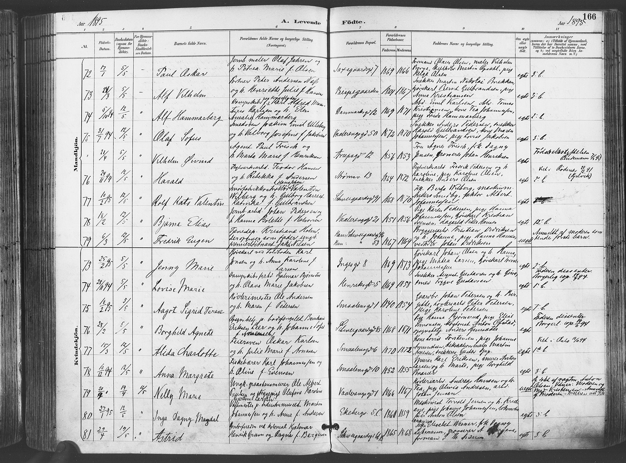 Gamlebyen prestekontor Kirkebøker, SAO/A-10884/F/Fa/L0007: Parish register (official) no. 7, 1889-1899, p. 166