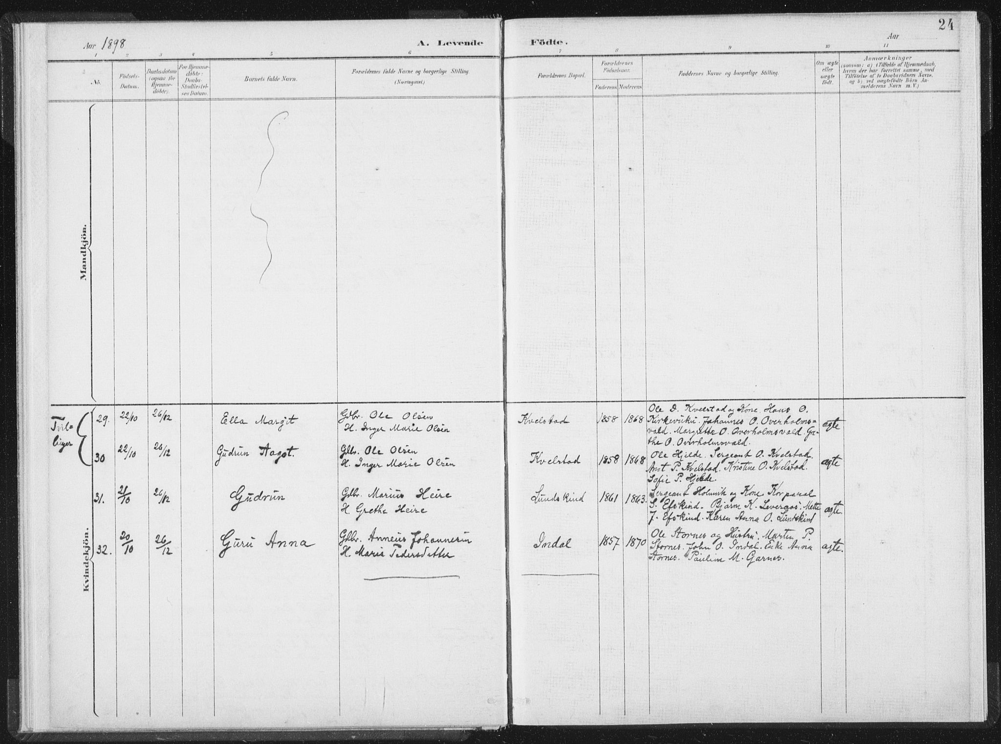 Ministerialprotokoller, klokkerbøker og fødselsregistre - Nord-Trøndelag, AV/SAT-A-1458/724/L0263: Parish register (official) no. 724A01, 1891-1907, p. 24