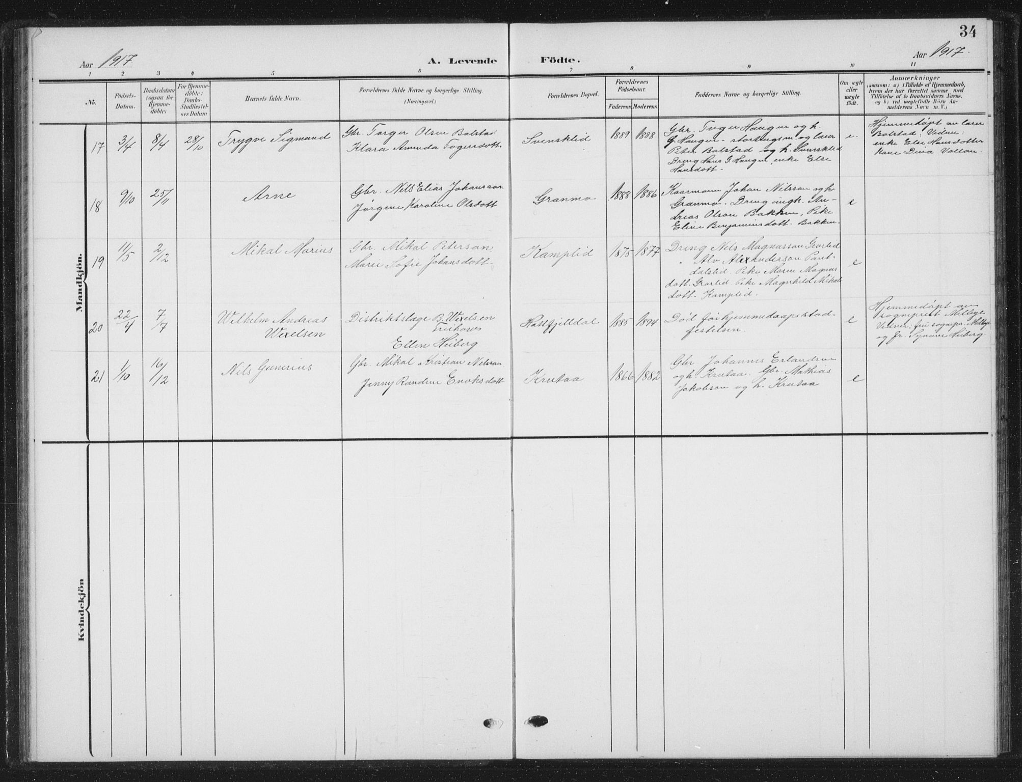 Ministerialprotokoller, klokkerbøker og fødselsregistre - Nordland, AV/SAT-A-1459/823/L0331: Parish register (copy) no. 823C03, 1905-1934, p. 34