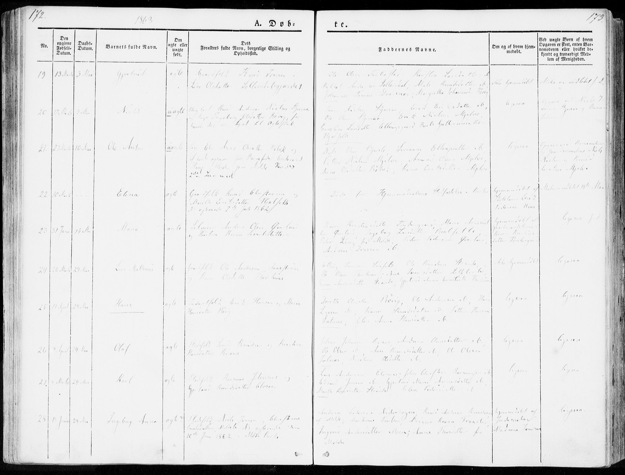 Ministerialprotokoller, klokkerbøker og fødselsregistre - Møre og Romsdal, AV/SAT-A-1454/555/L0653: Parish register (official) no. 555A04, 1843-1869, p. 172-173