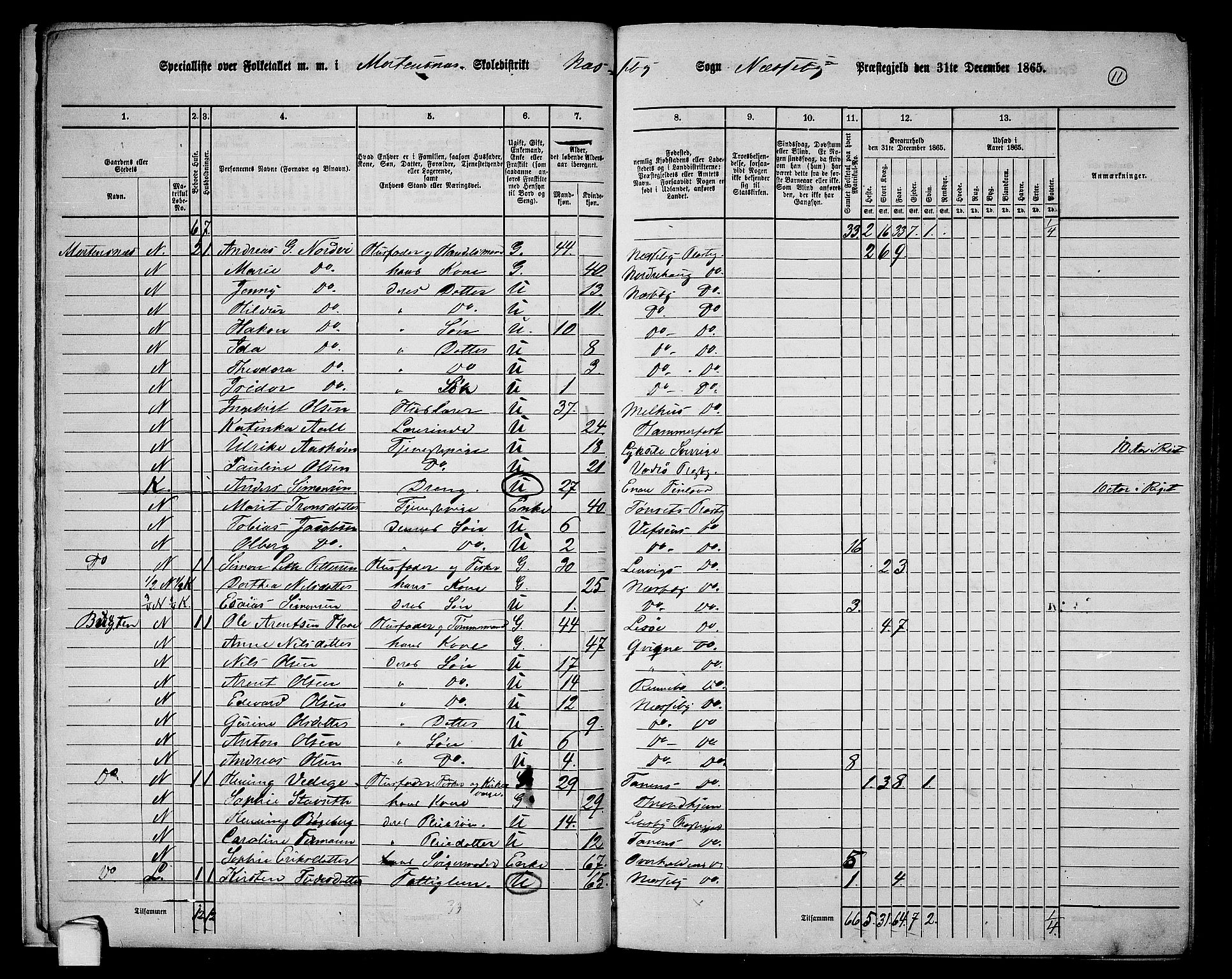 RA, 1865 census for Nesseby, 1865, p. 11