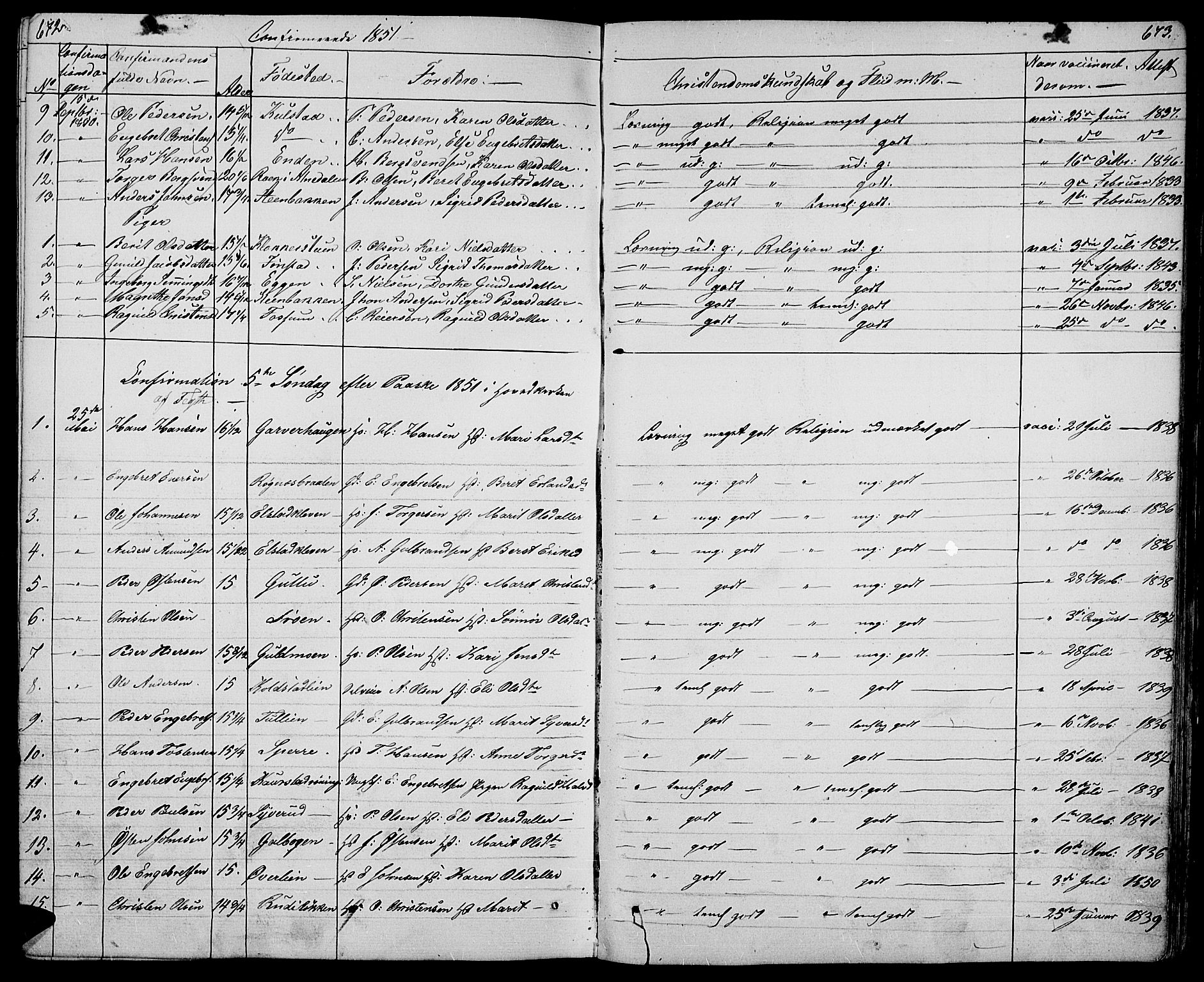 Ringebu prestekontor, SAH/PREST-082/H/Ha/Hab/L0002: Parish register (copy) no. 2, 1839-1853, p. 672-673