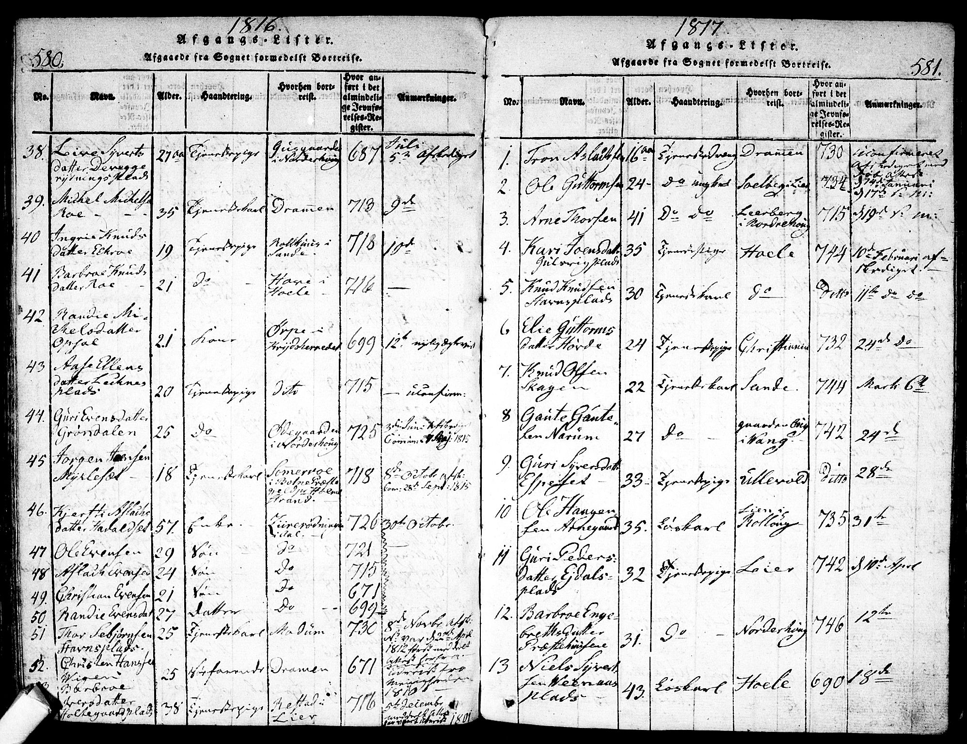 Nes kirkebøker, AV/SAKO-A-236/F/Fa/L0007: Parish register (official) no. 7, 1815-1823, p. 580-581