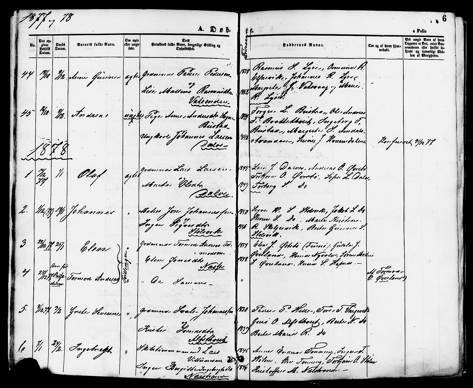 Nedstrand sokneprestkontor, AV/SAST-A-101841/01/IV: Parish register (official) no. A 11, 1877-1887, p. 6