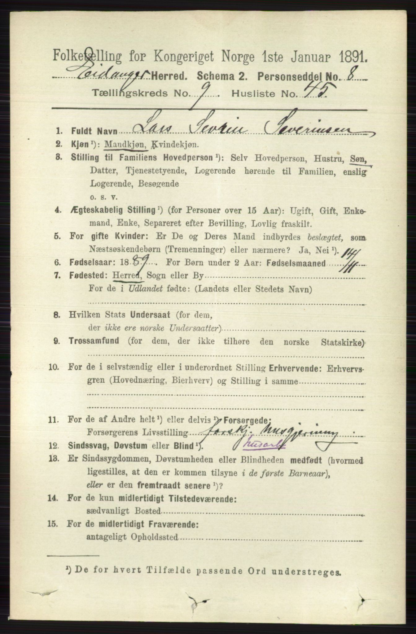 RA, 1891 census for 0813 Eidanger, 1891, p. 3877