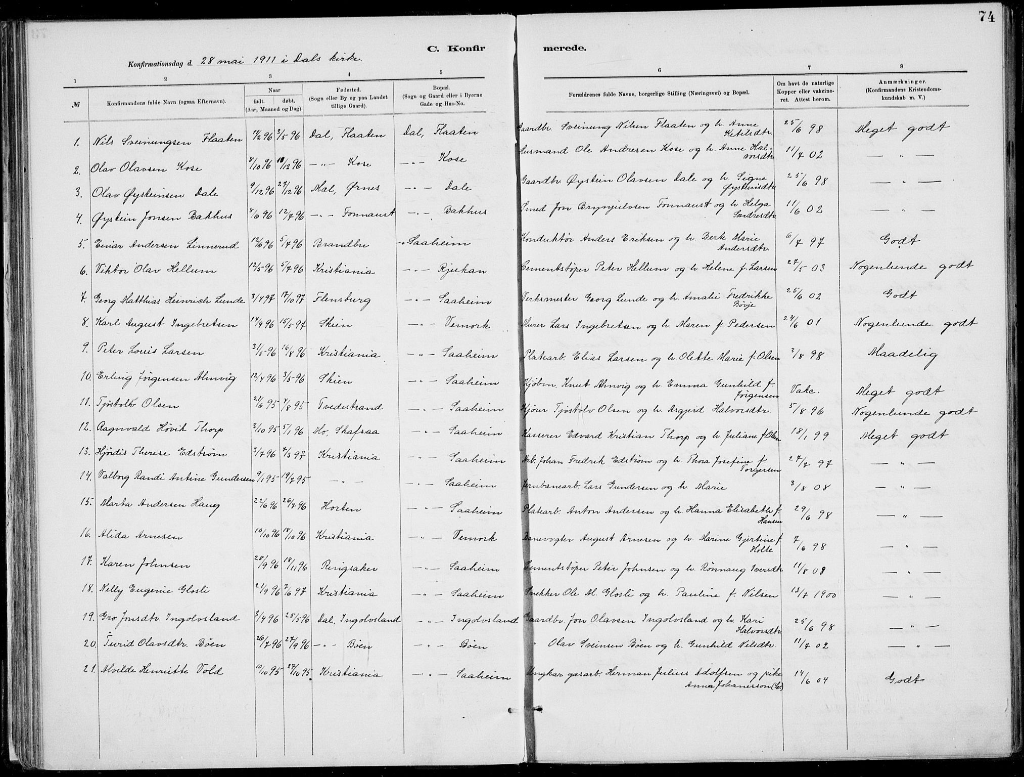 Rjukan kirkebøker, SAKO/A-294/F/Fa/L0001: Parish register (official) no. 1, 1878-1912, p. 74