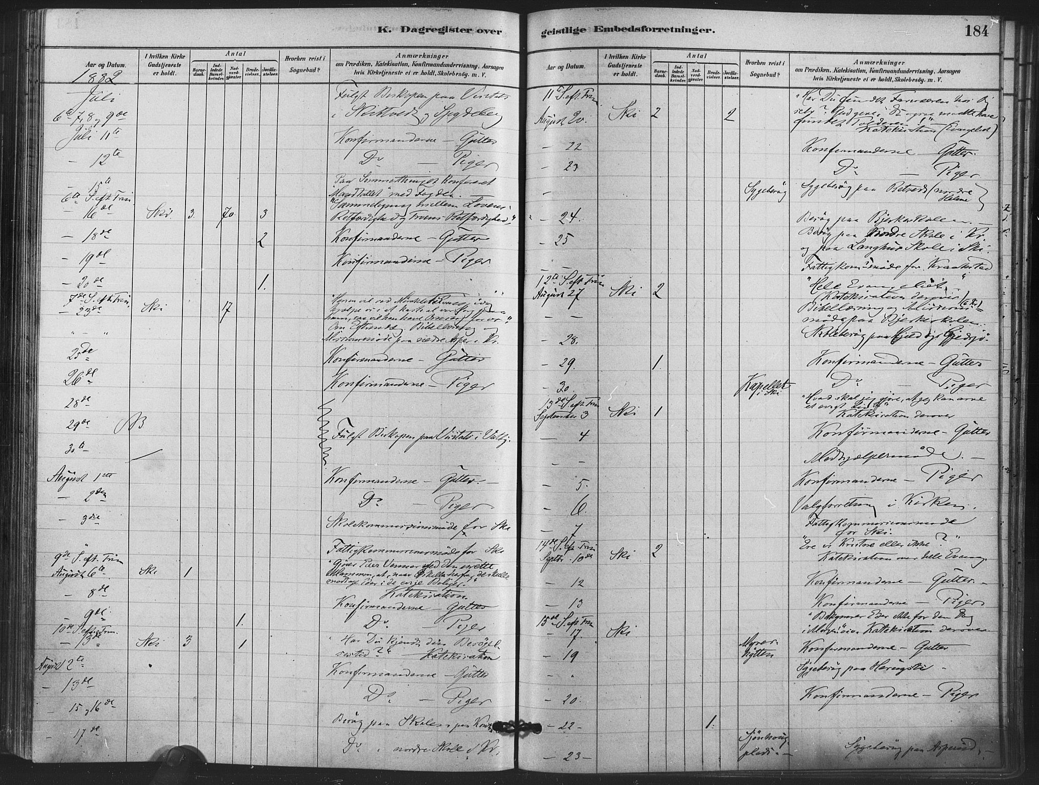 Kråkstad prestekontor Kirkebøker, AV/SAO-A-10125a/F/Fa/L0009: Parish register (official) no. I 9, 1880-1892, p. 184