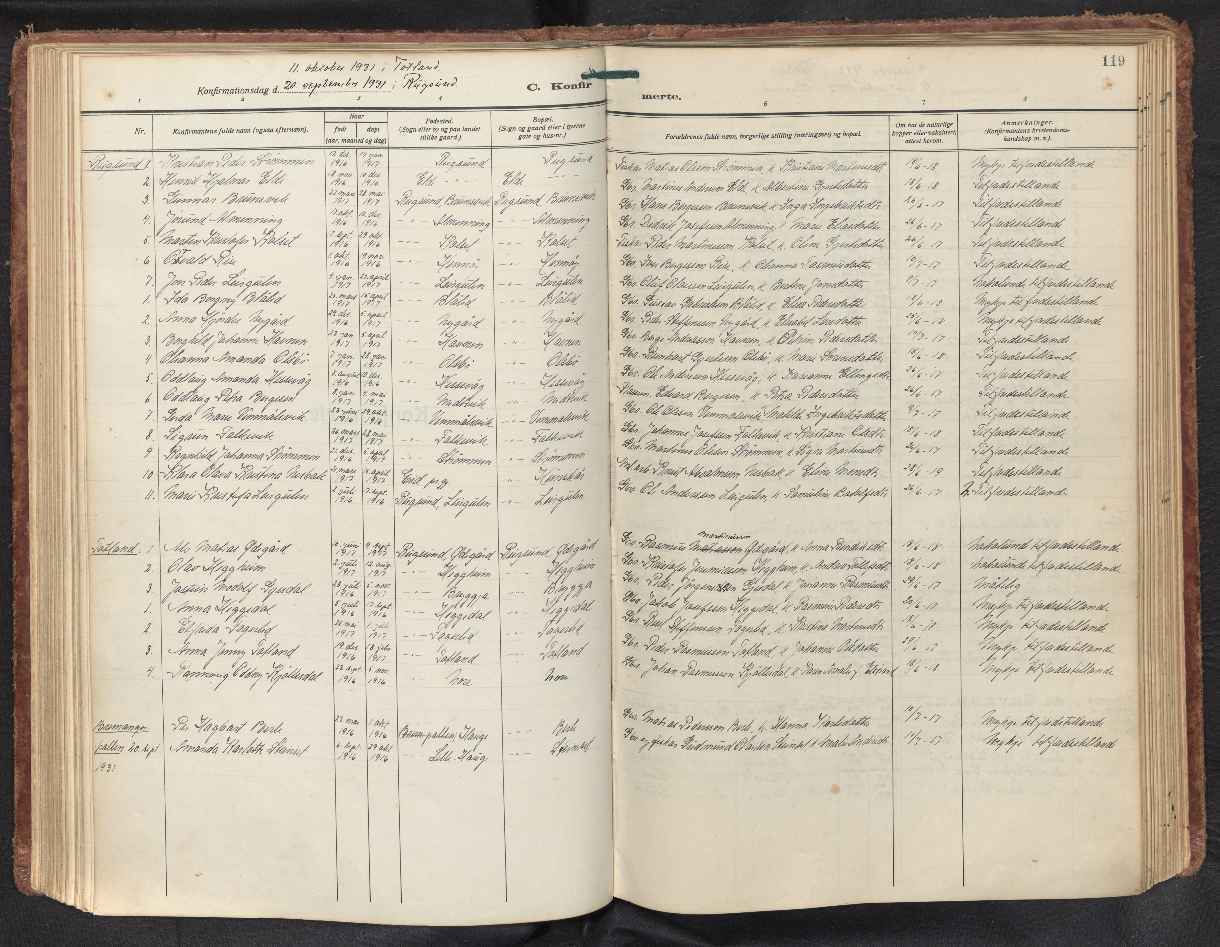Davik sokneprestembete, AV/SAB-A-79701/H/Haa/Haad/L0003: Parish register (official) no. D 3, 1931-1952, p. 118b-119a
