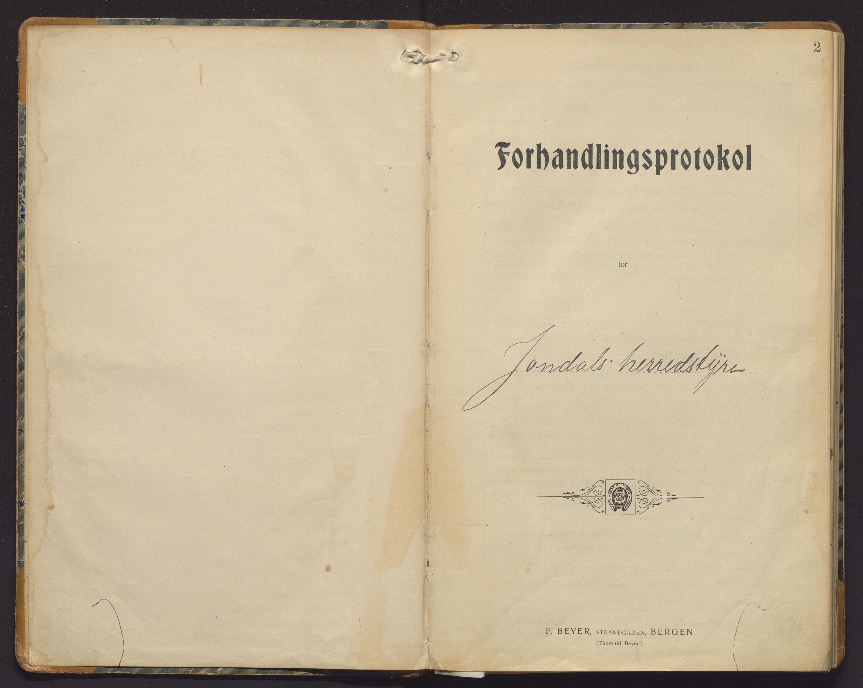 Jondal kommune. Formannskapet, IKAH/1227-021/A/Aa/Aaa/L0004: Møtebok for formannskap og kommunestyre, 1909-1914, p. 2