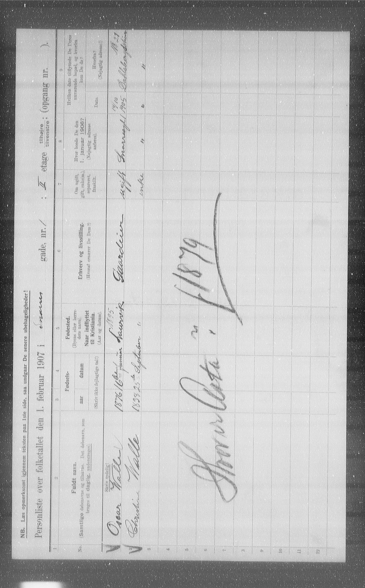 OBA, Municipal Census 1907 for Kristiania, 1907, p. 50073