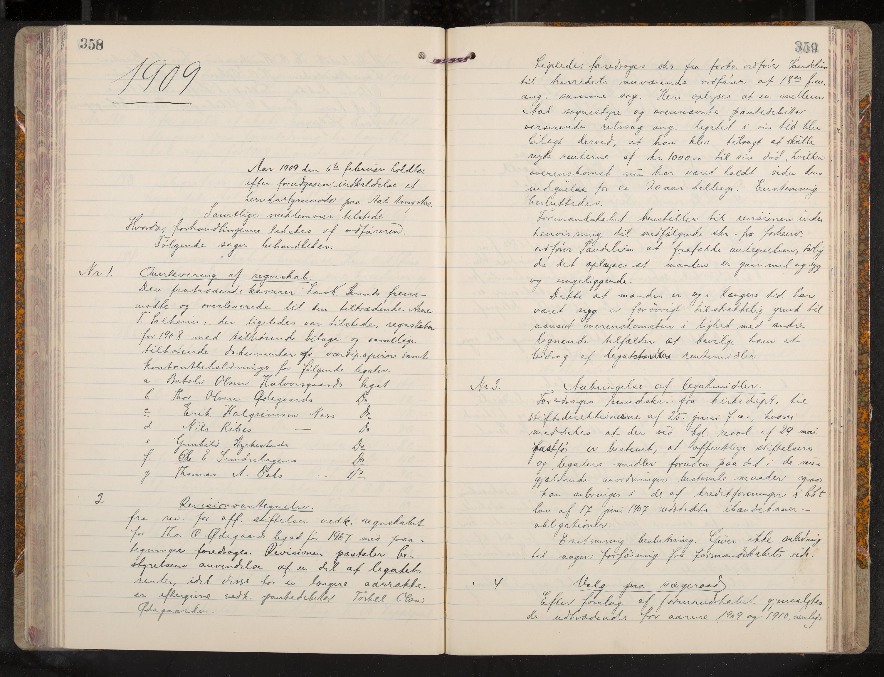 Ål formannskap og sentraladministrasjon, IKAK/0619021/A/Aa/L0005: Utskrift av møtebok, 1902-1910, p. 358-359