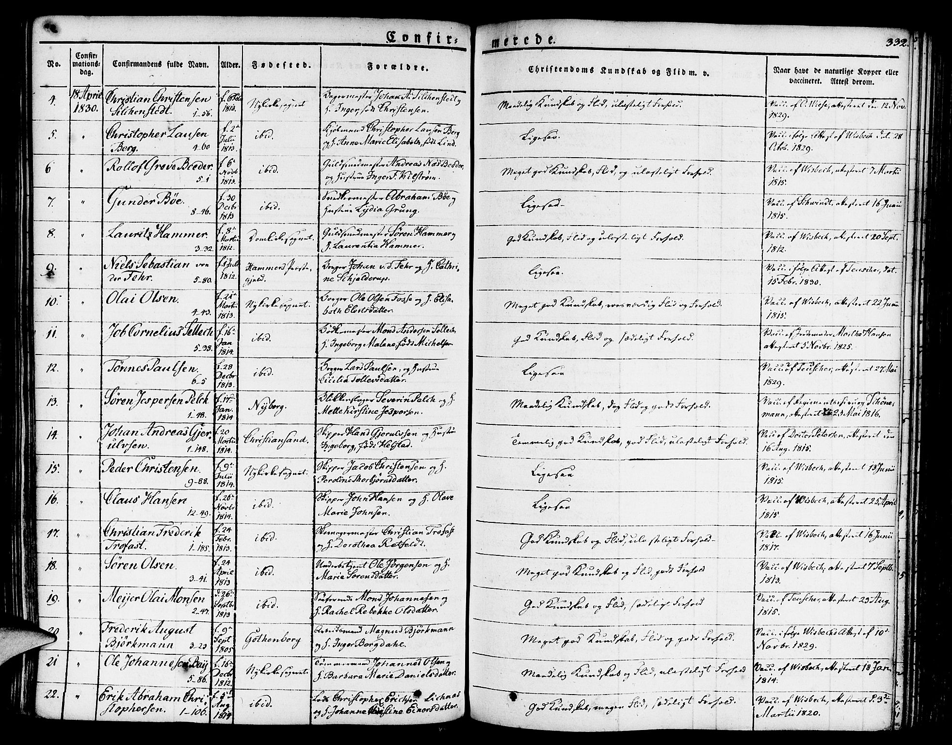 Nykirken Sokneprestembete, SAB/A-77101/H/Haa/L0012: Parish register (official) no. A 12, 1821-1844, p. 332