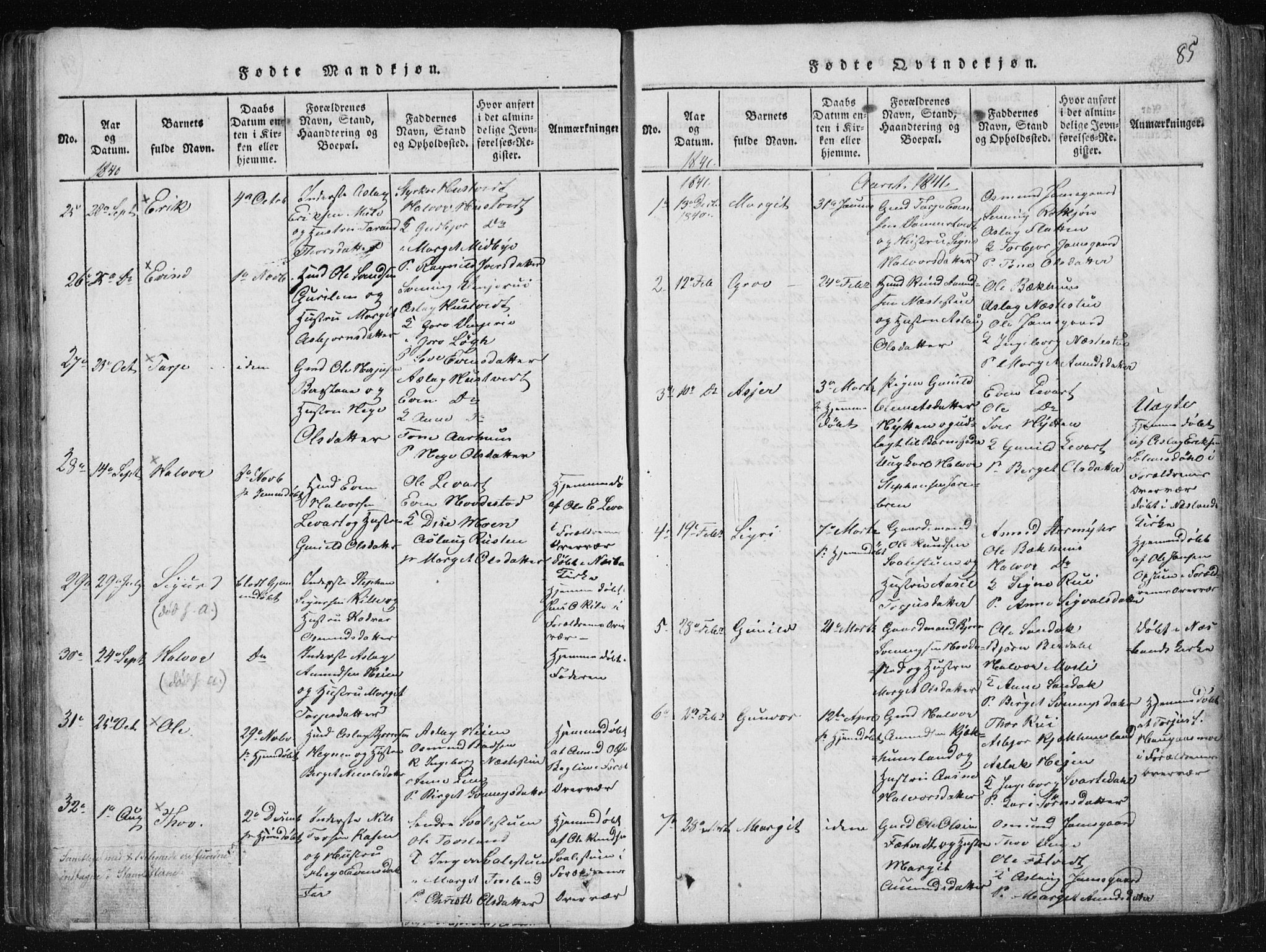 Vinje kirkebøker, AV/SAKO-A-312/F/Fa/L0003: Parish register (official) no. I 3, 1814-1843, p. 85