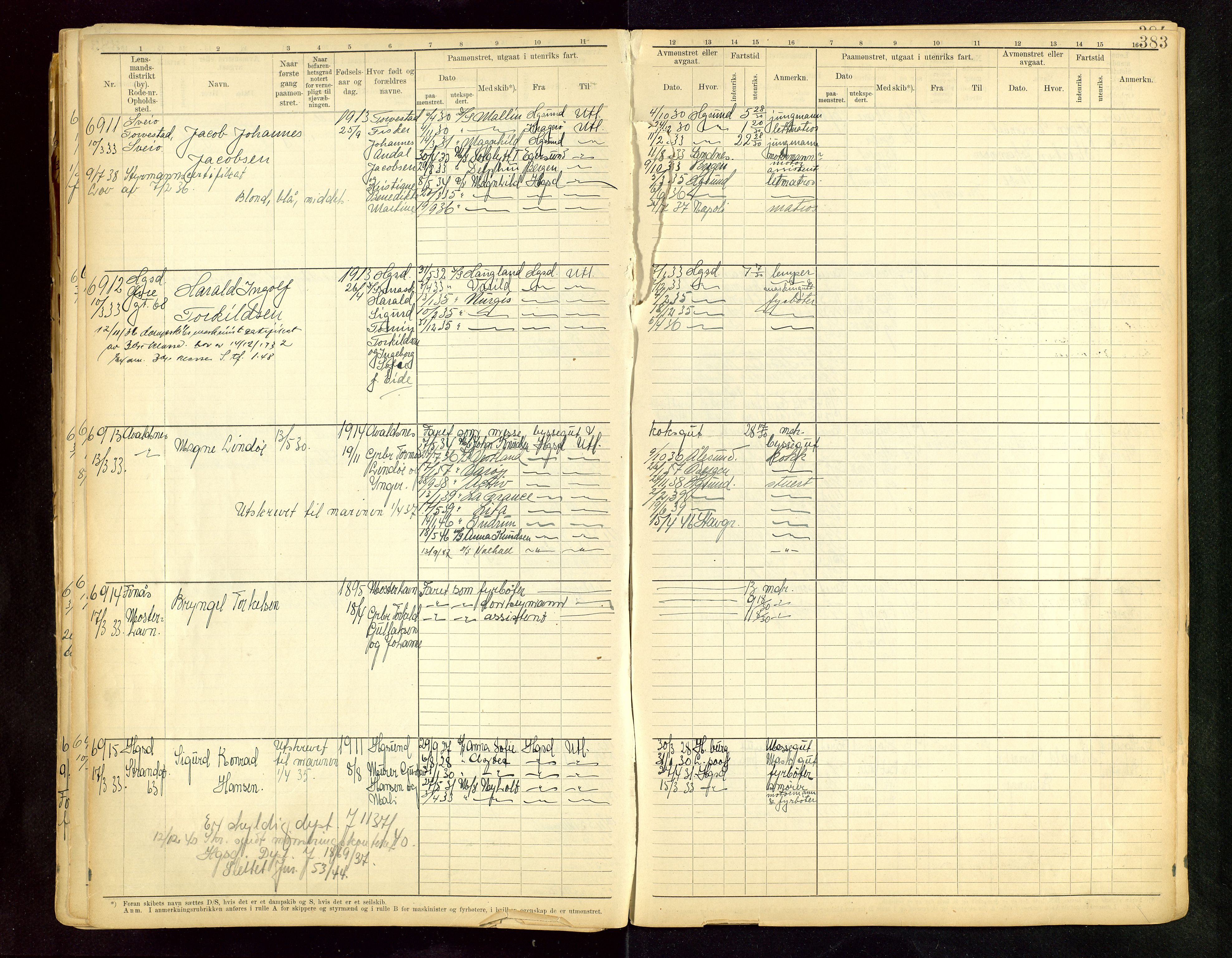 Haugesund sjømannskontor, AV/SAST-A-102007/F/Fb/Fbb/L0015: Sjøfartsrulle A Haugesund krets I nr 5001-8970, 1912-1948, p. 383