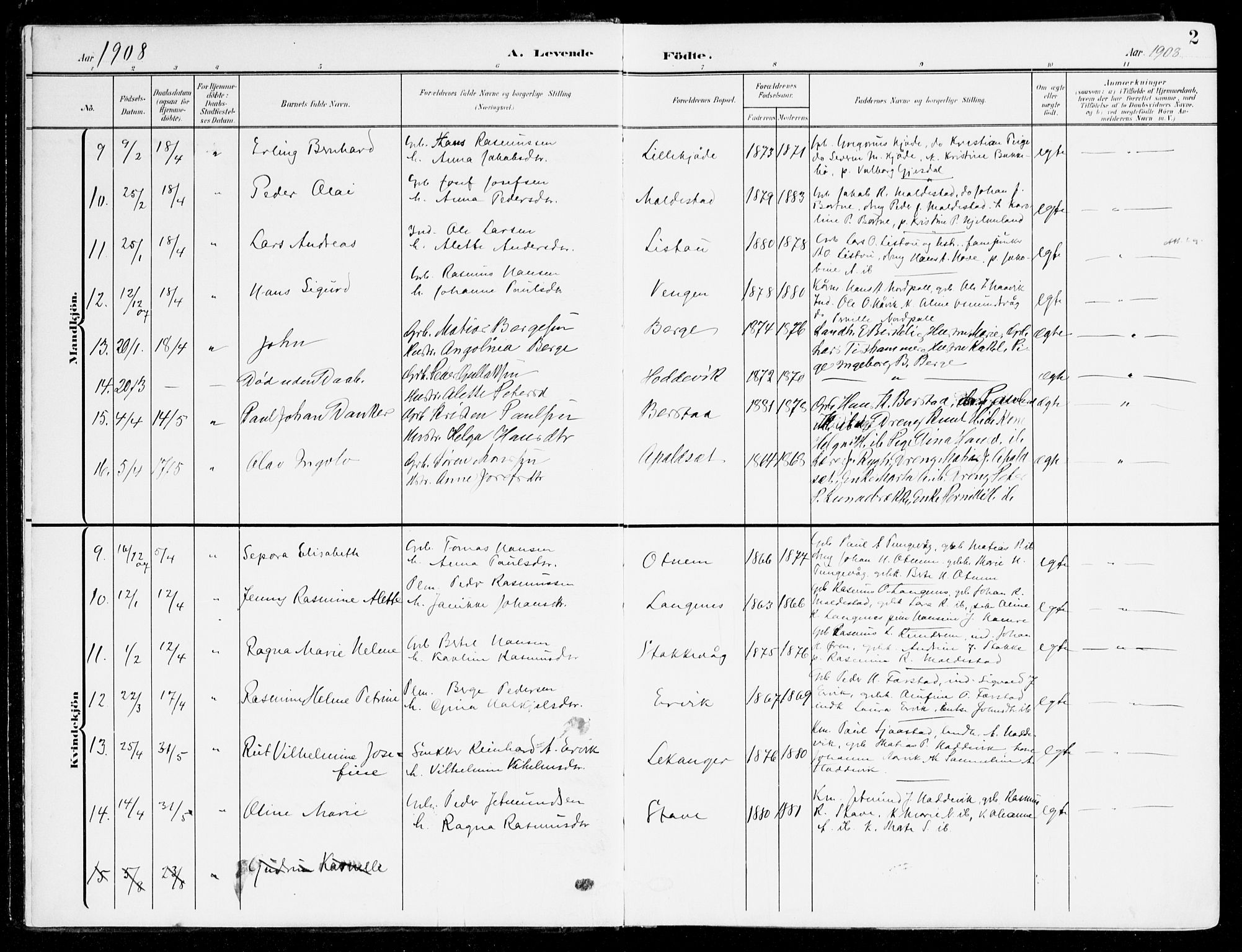 Selje sokneprestembete, AV/SAB-A-99938/H/Ha/Haa/Haab: Parish register (official) no. B 3, 1908-1923, p. 2