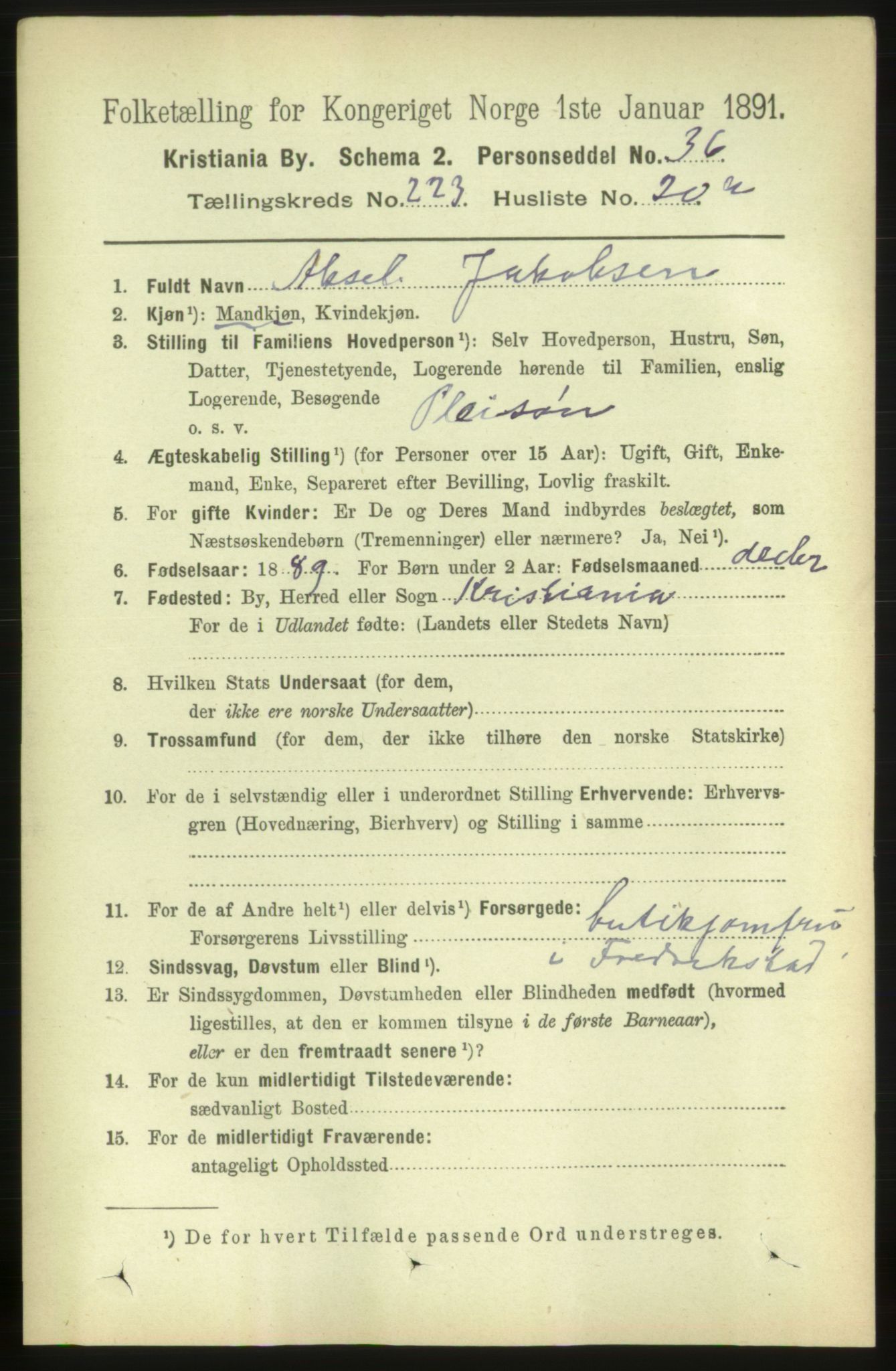 RA, 1891 census for 0301 Kristiania, 1891, p. 135141