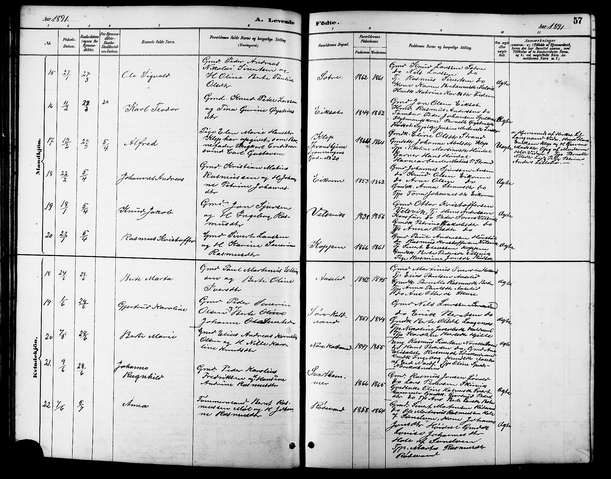 Ministerialprotokoller, klokkerbøker og fødselsregistre - Møre og Romsdal, AV/SAT-A-1454/511/L0158: Parish register (copy) no. 511C04, 1884-1903, p. 57