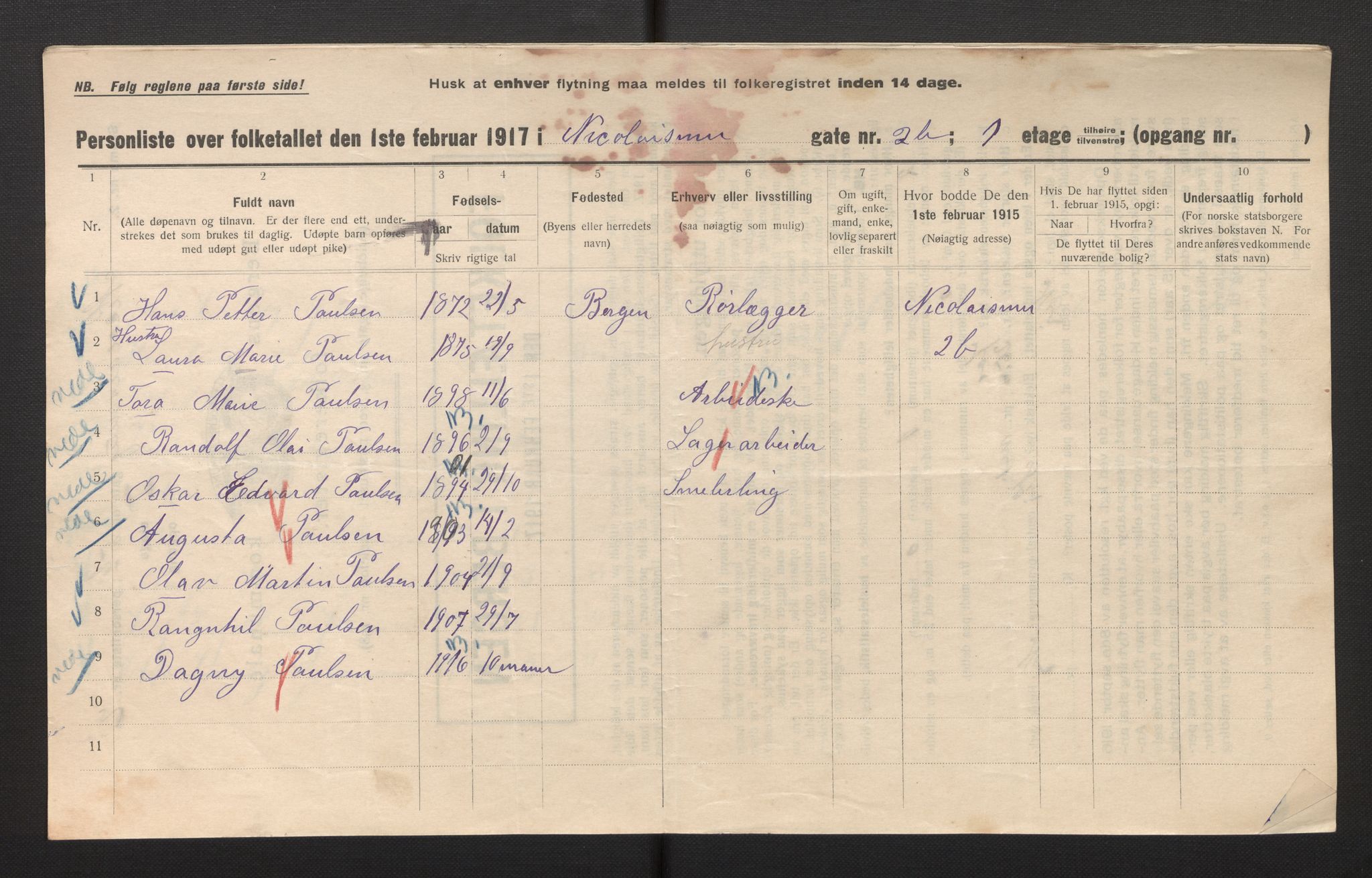 SAB, Municipal Census 1917 for Bergen, 1917, p. 25556