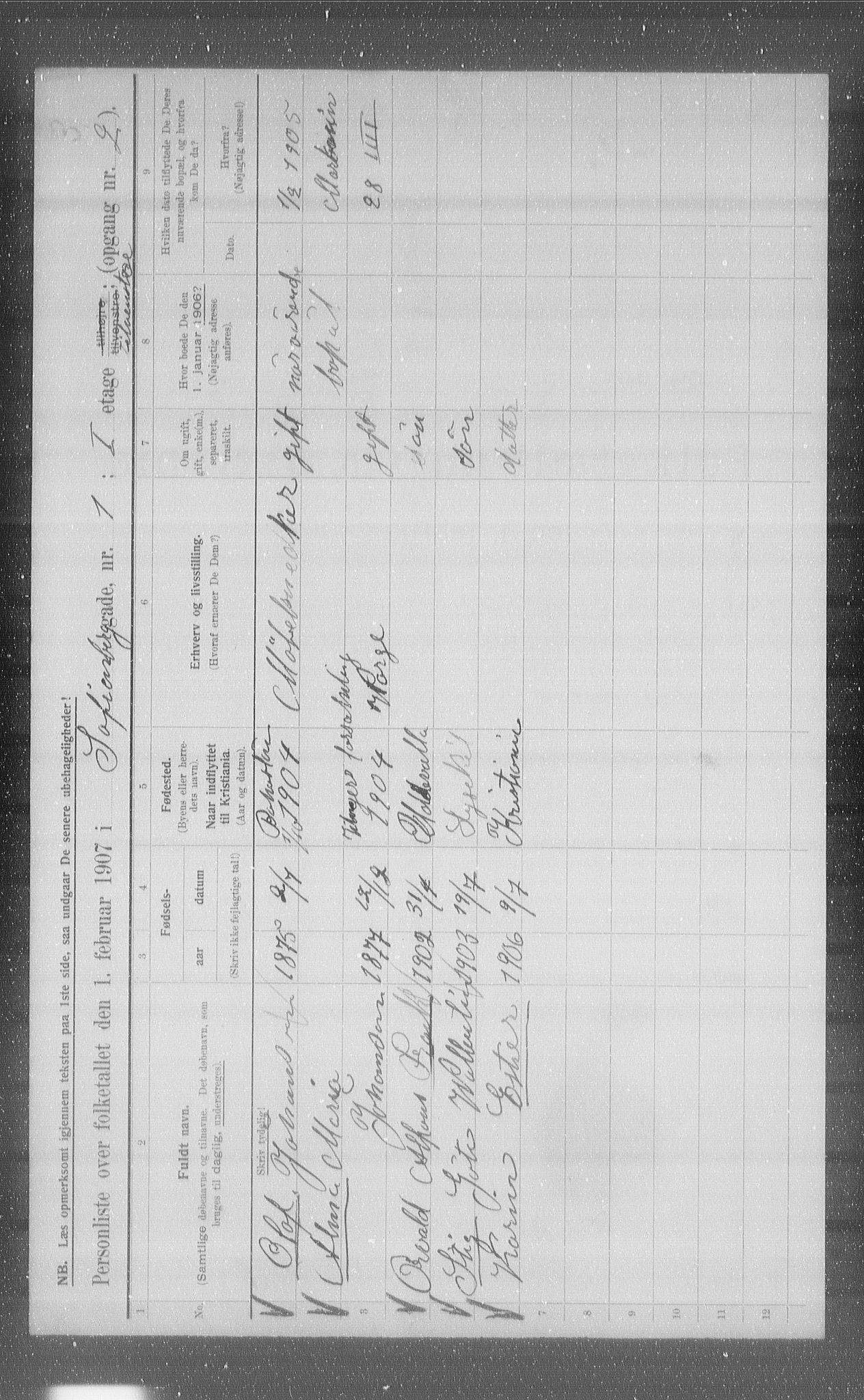 OBA, Municipal Census 1907 for Kristiania, 1907, p. 50081