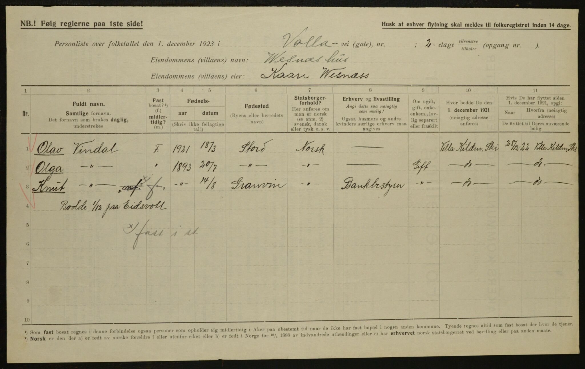 , Municipal Census 1923 for Aker, 1923, p. 35186