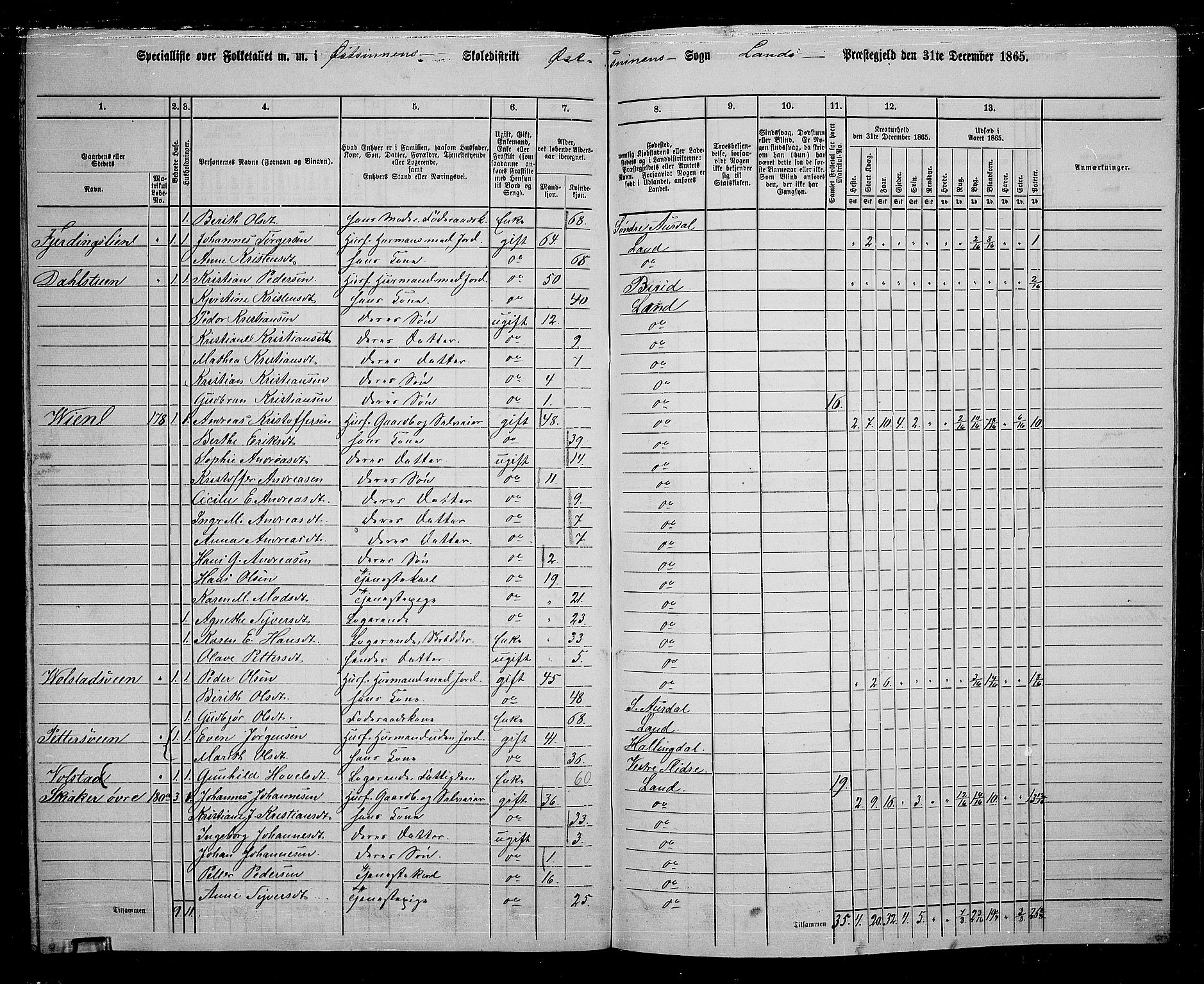 RA, 1865 census for Land, 1865, p. 183