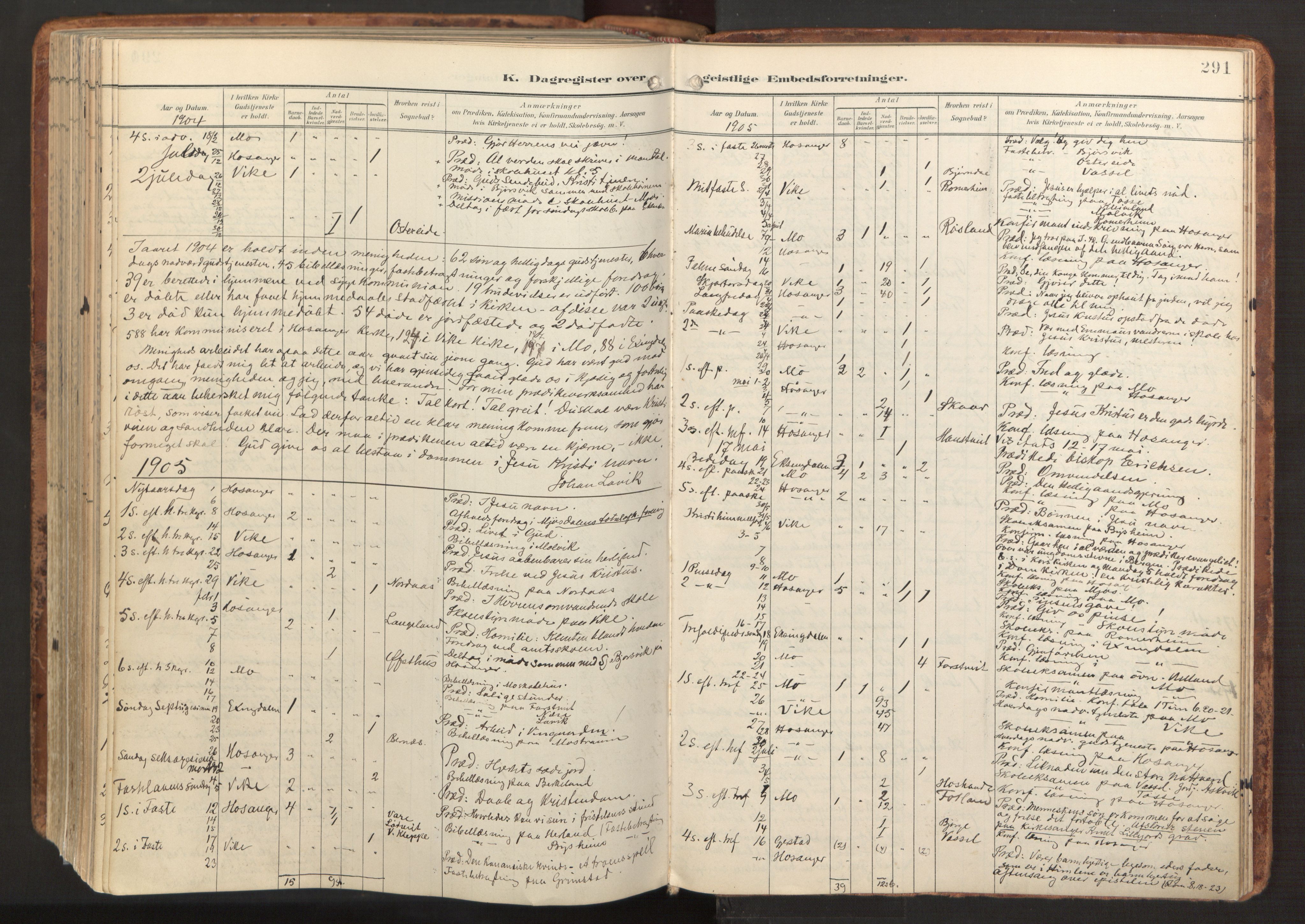 Hosanger sokneprestembete, AV/SAB-A-75801/H/Haa: Parish register (official) no. B 2, 1897-1923, p. 291