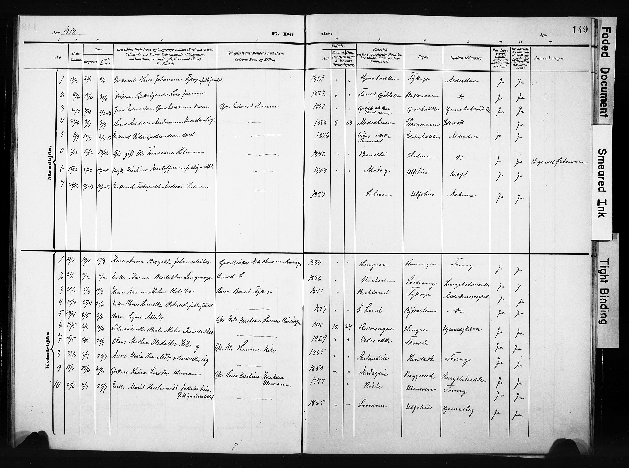 Nordre Land prestekontor, SAH/PREST-124/H/Ha/Hab/L0006: Parish register (copy) no. 6, 1905-1929, p. 149