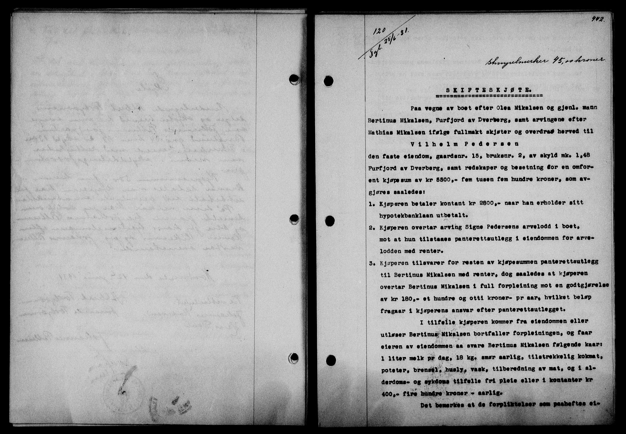 Vesterålen sorenskriveri, SAT/A-4180/1/2/2Ca/L0053: Mortgage book no. 46, 1931-1931, Deed date: 25.06.1931