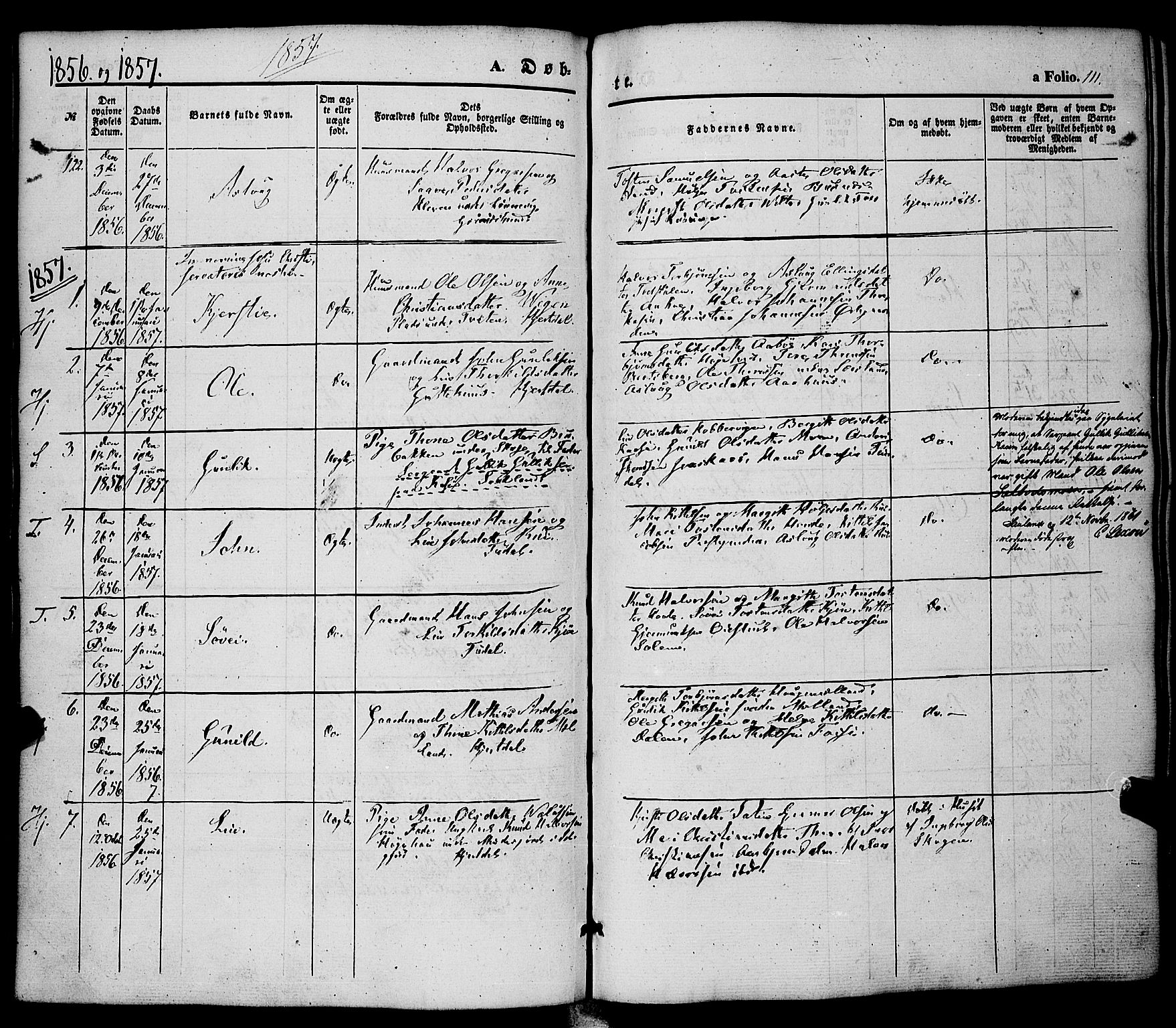Hjartdal kirkebøker, SAKO/A-270/F/Fa/L0008: Parish register (official) no. I 8, 1844-1859, p. 111