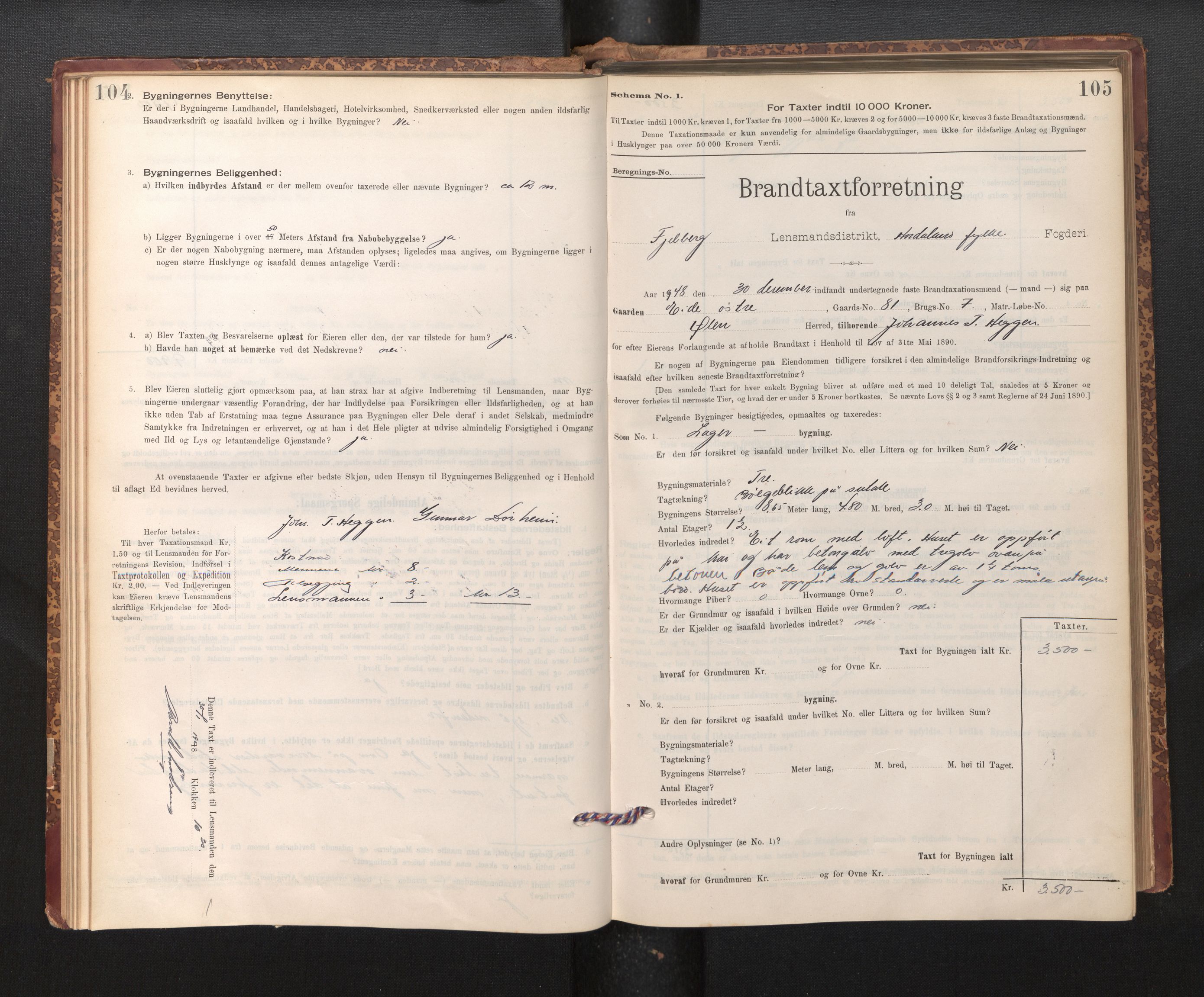 Lensmannen i Fjelberg, SAB/A-32101/0012/L0007: Branntakstprotokoll, skjematakst, 1895-1949, p. 104-105
