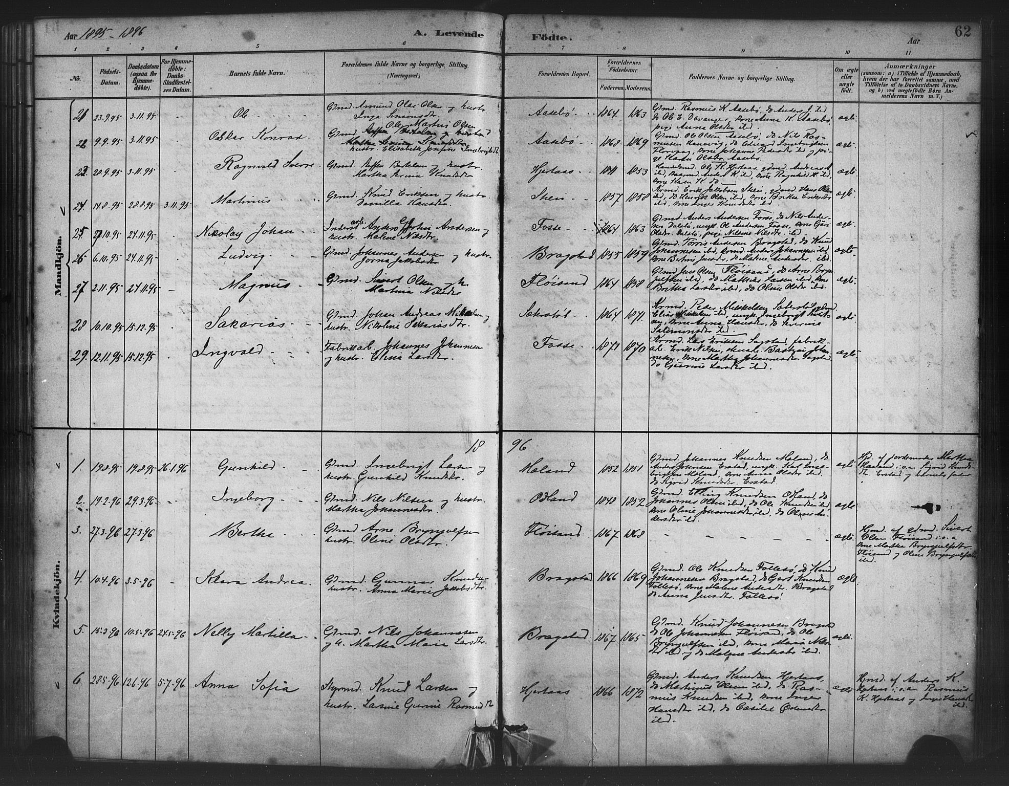 Alversund Sokneprestembete, SAB/A-73901/H/Ha/Haa/Haac/L0001: Parish register (official) no. C 1, 1882-1900, p. 62