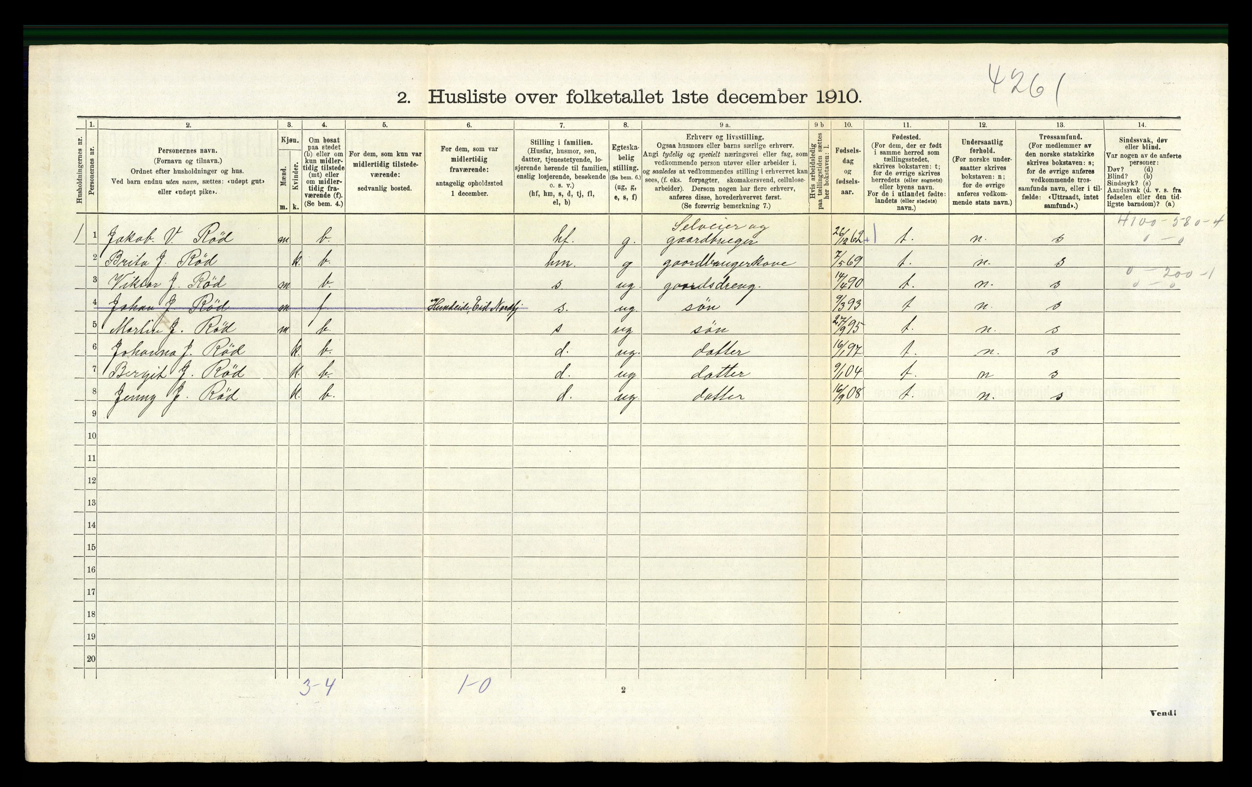 RA, 1910 census for Eid, 1910, p. 208