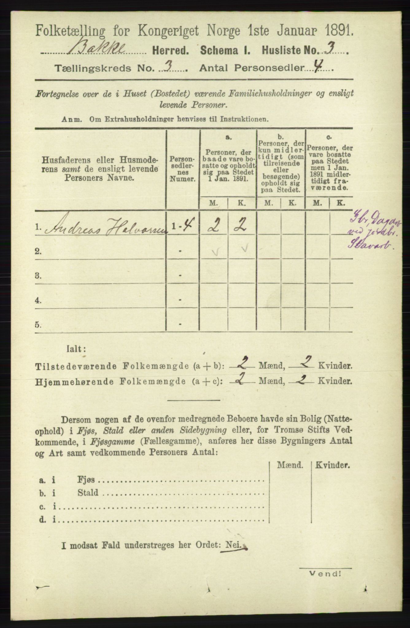 RA, 1891 census for 1045 Bakke, 1891, p. 391