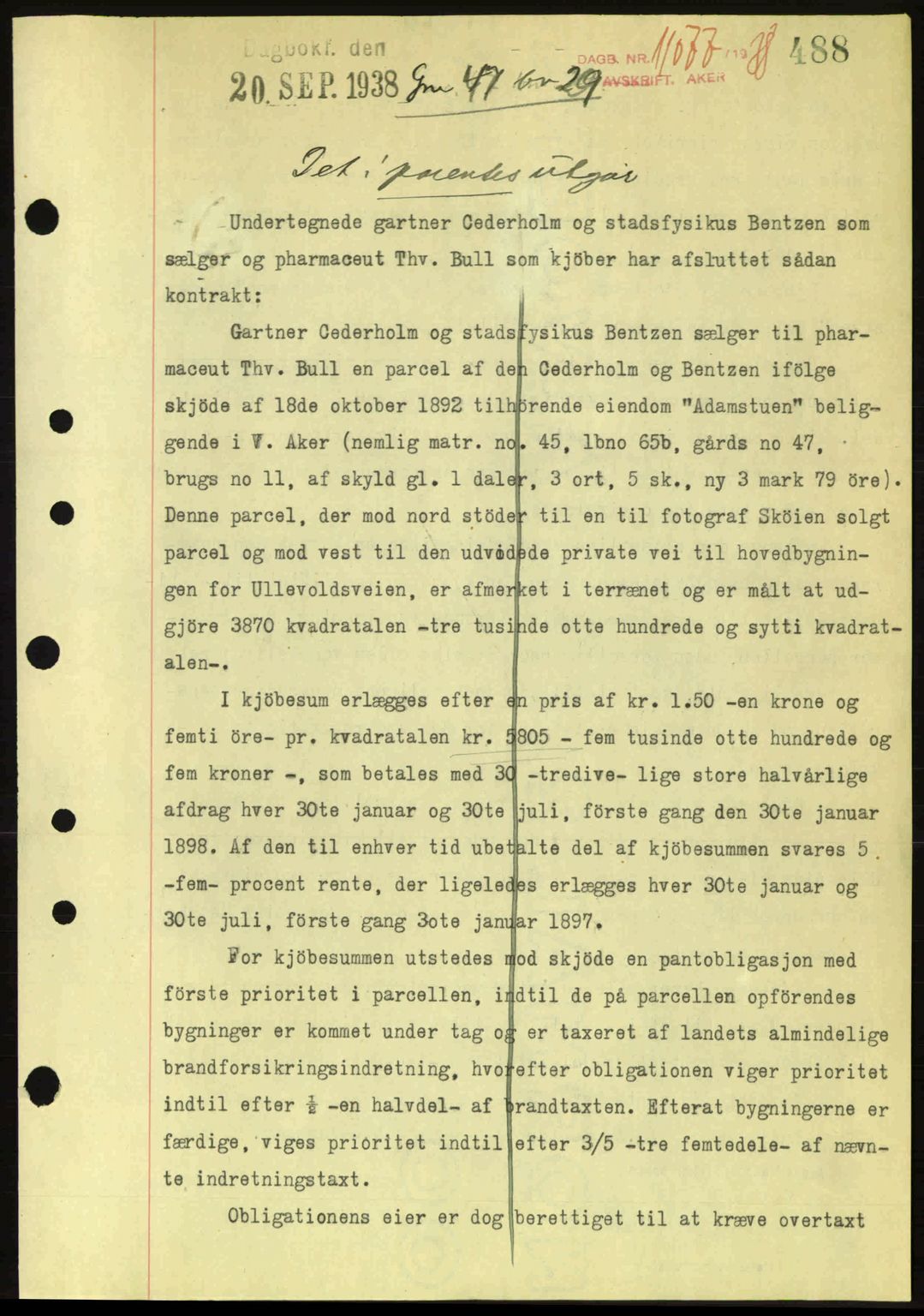 Aker herredsskriveri, SAO/A-10896/G/Gb/Gba/Gbab/L0025: Mortgage book no. A154-155, 1938-1938, Diary no: : 11077/1938