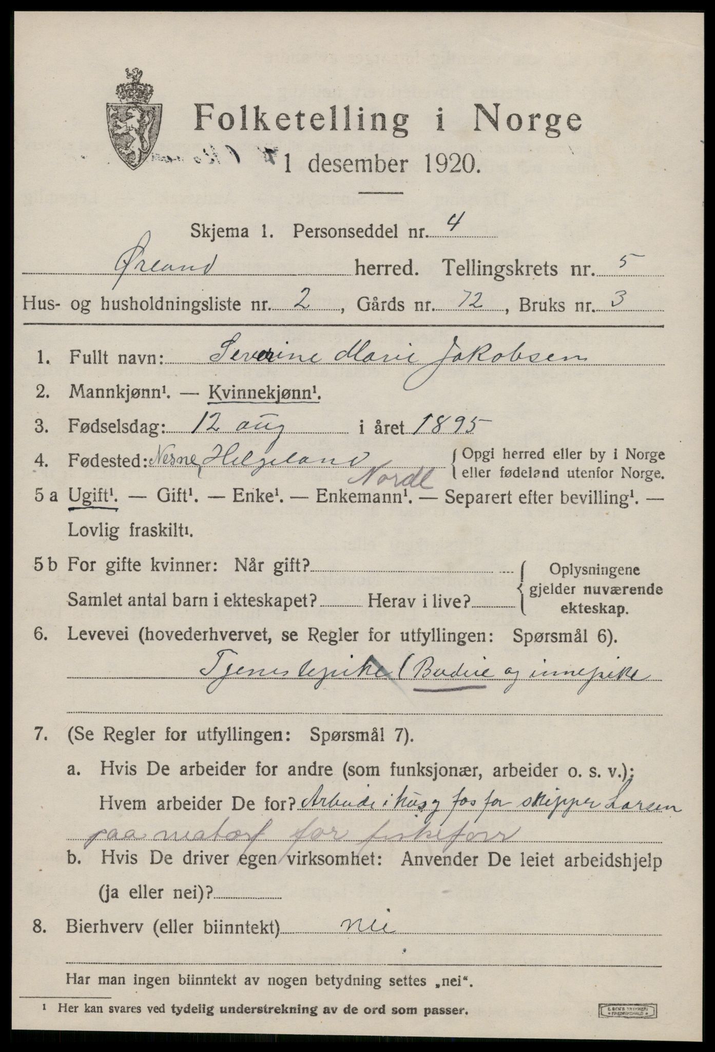 SAT, 1920 census for Ørland, 1920, p. 4505