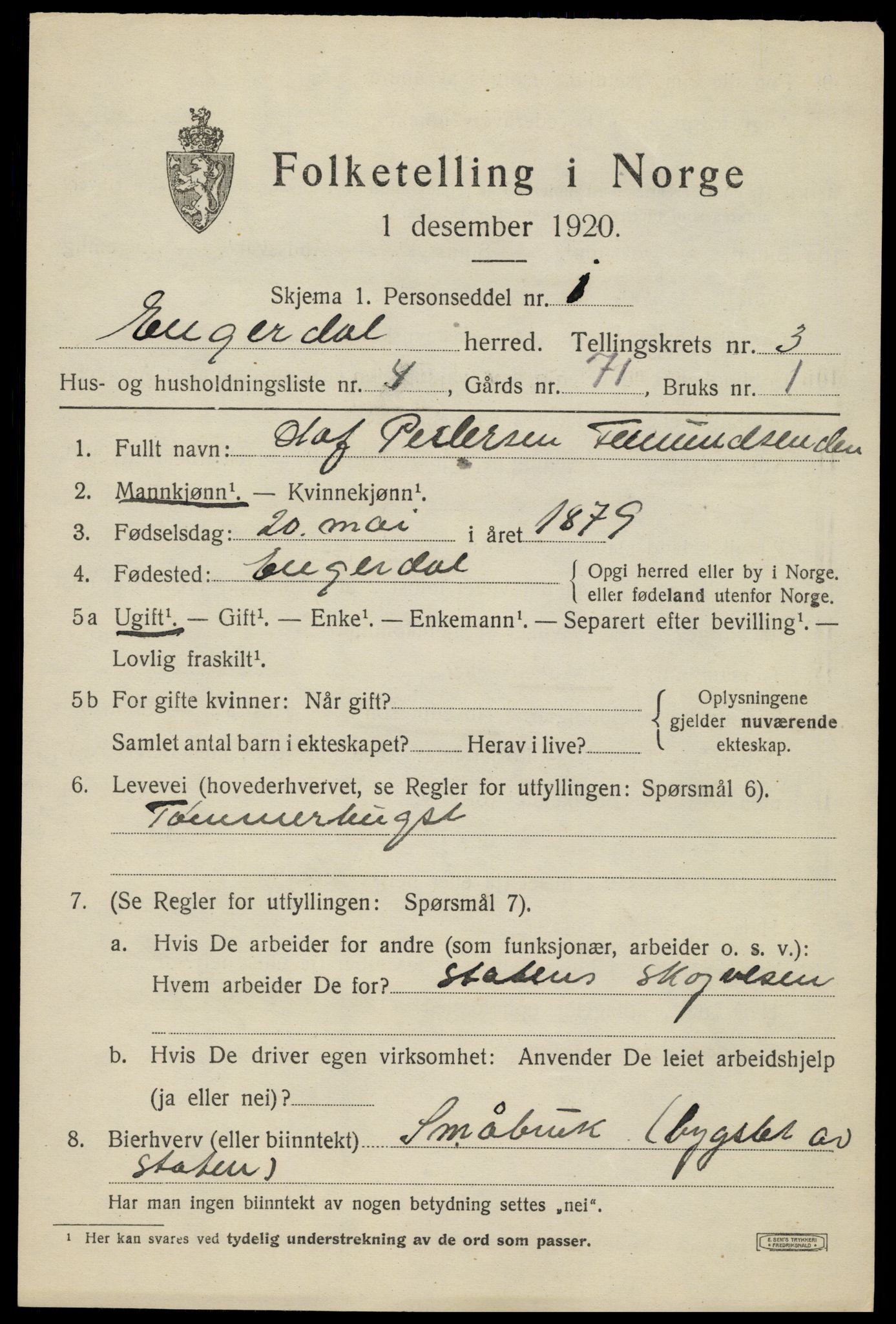 SAH, 1920 census for Engerdal, 1920, p. 1557