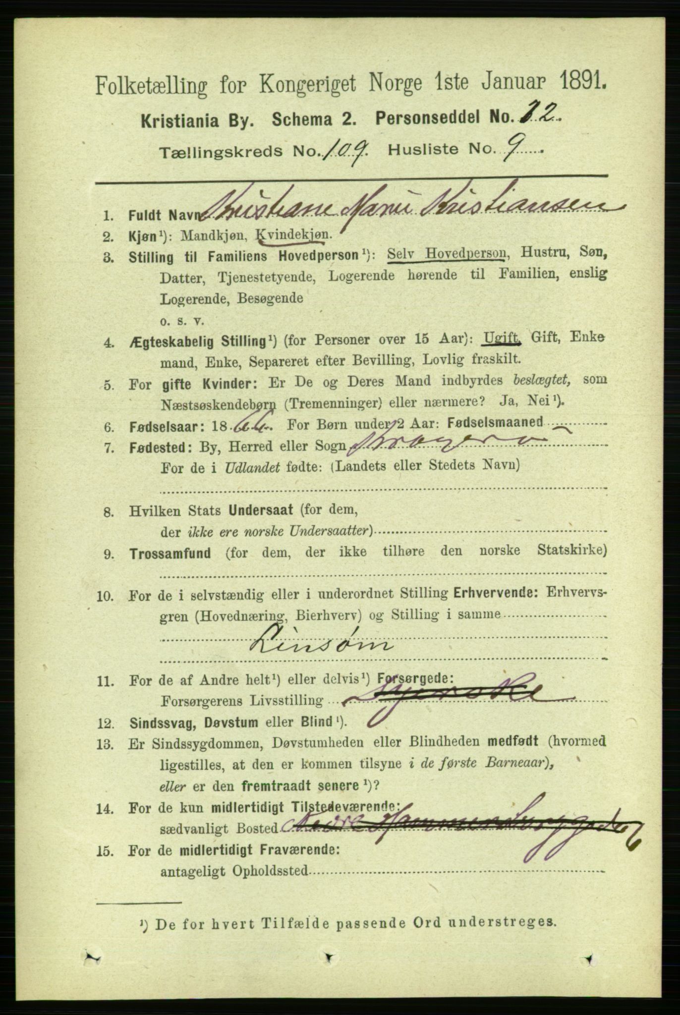 RA, 1891 census for 0301 Kristiania, 1891, p. 56581