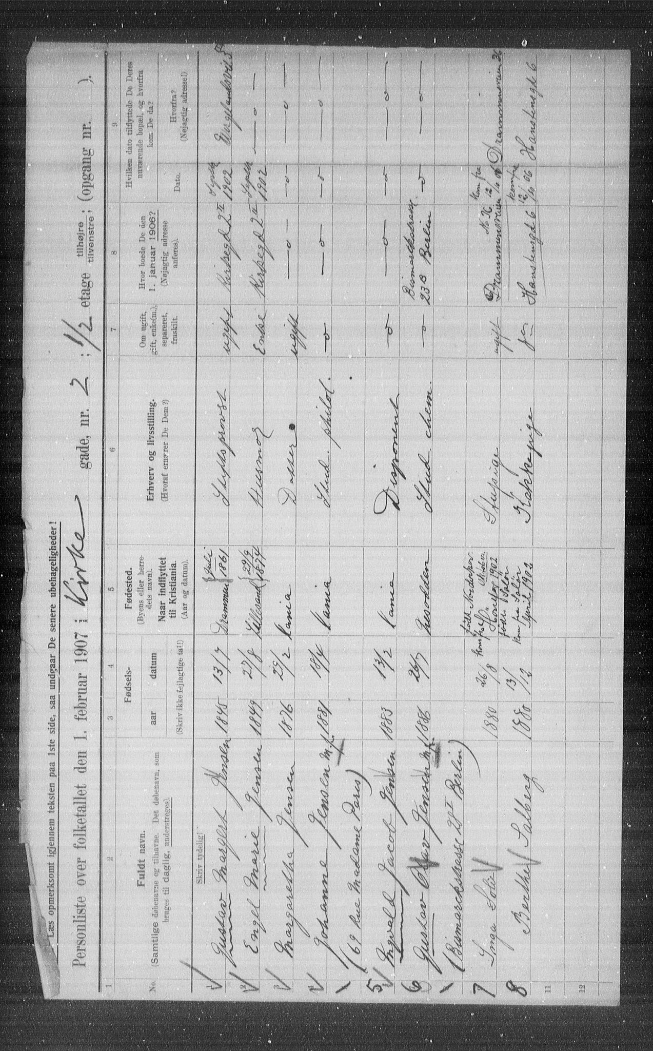 OBA, Municipal Census 1907 for Kristiania, 1907, p. 25333