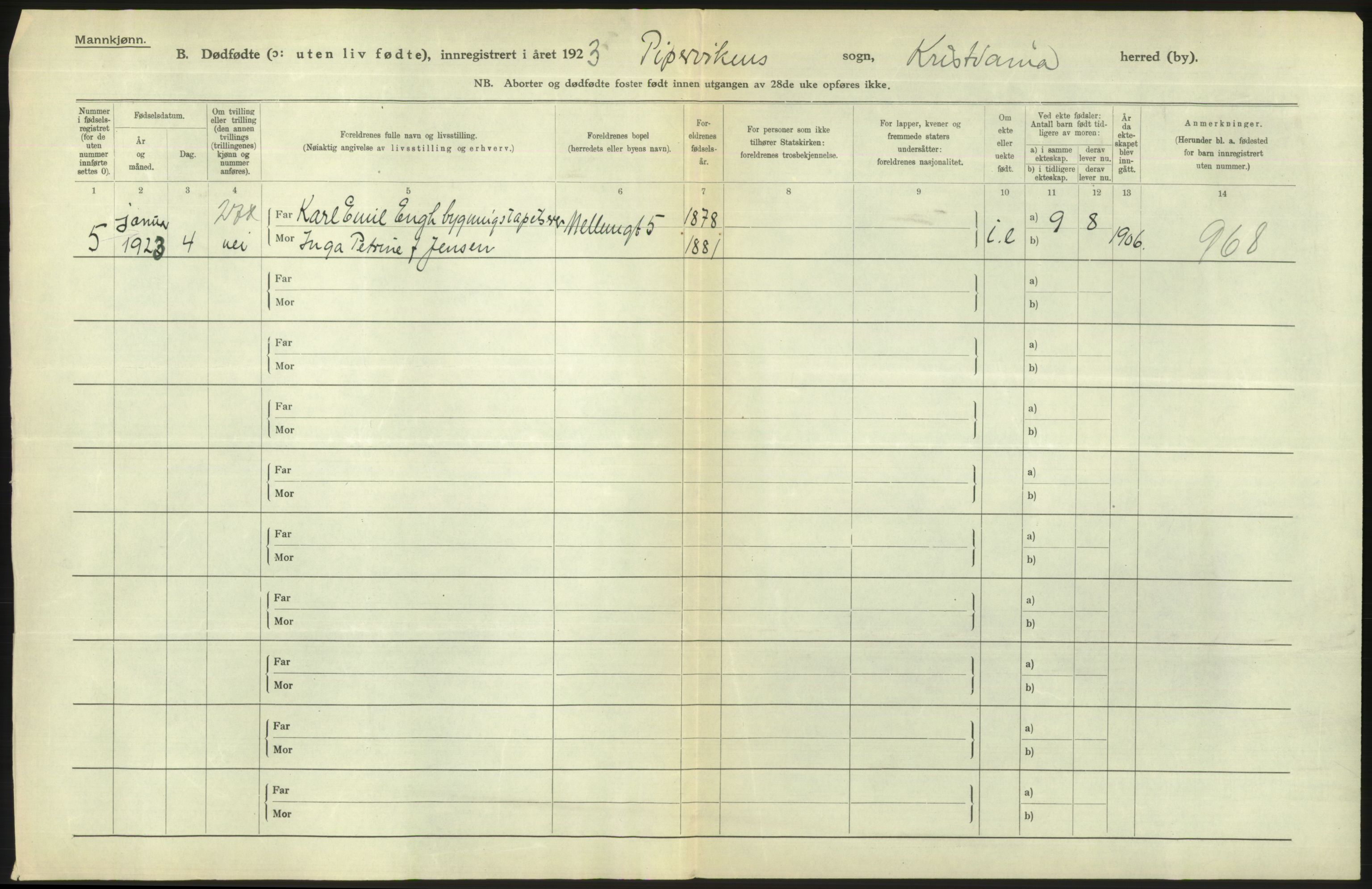 Statistisk sentralbyrå, Sosiodemografiske emner, Befolkning, AV/RA-S-2228/D/Df/Dfc/Dfcc/L0010: Kristiania: Døde, dødfødte, 1923, p. 28