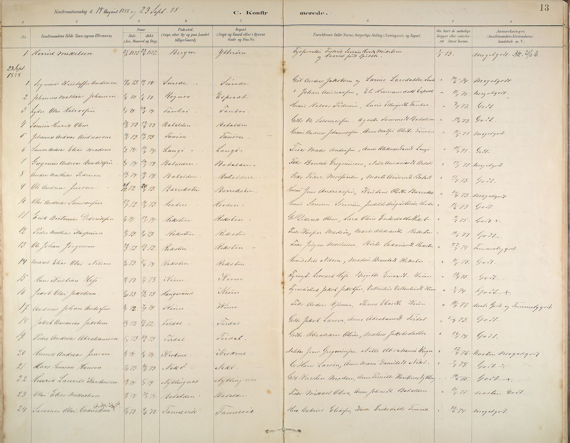 Kinn sokneprestembete, AV/SAB-A-80801/H/Haa/Haab/L0006: Parish register (official) no. B 6, 1883-1925, p. 13