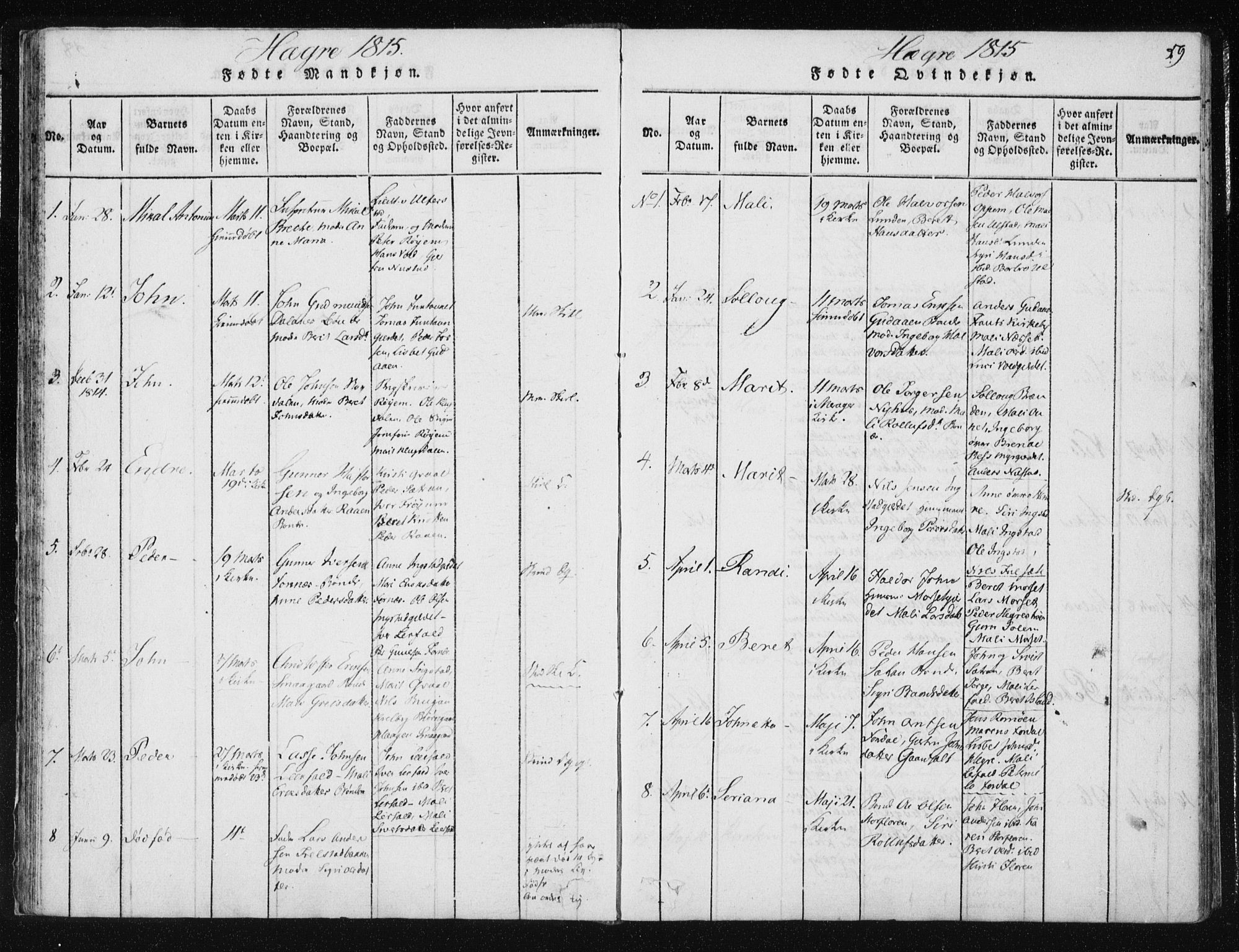 Ministerialprotokoller, klokkerbøker og fødselsregistre - Nord-Trøndelag, SAT/A-1458/709/L0061: Parish register (official) no. 709A08 /4, 1815-1819, p. 59