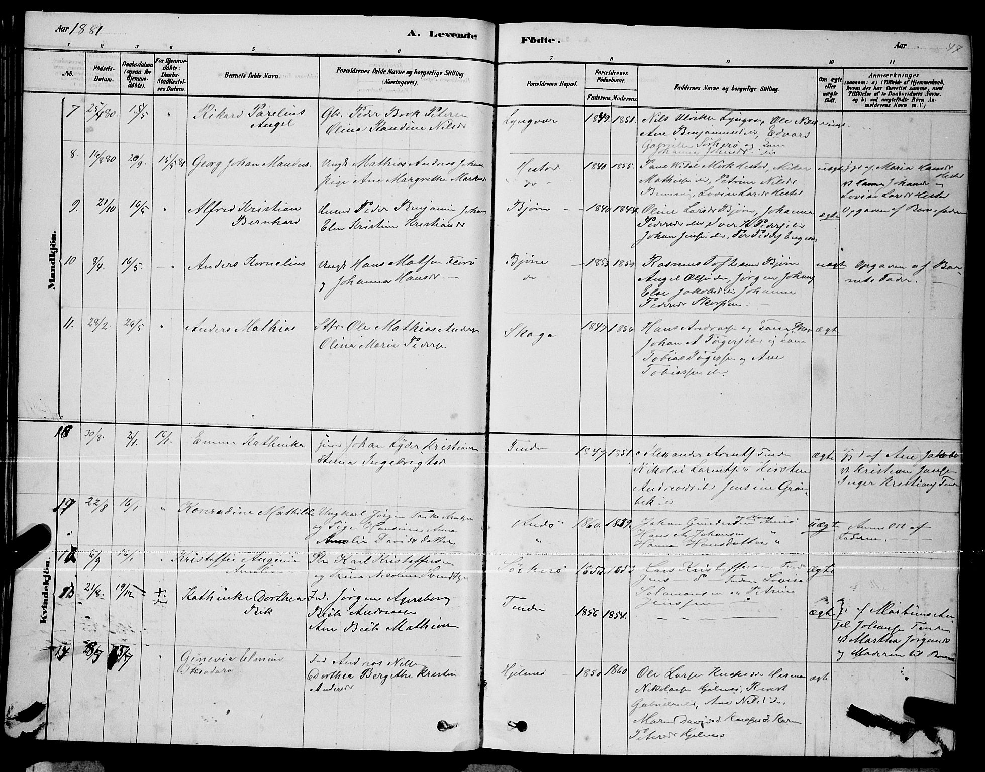 Ministerialprotokoller, klokkerbøker og fødselsregistre - Nordland, AV/SAT-A-1459/834/L0513: Parish register (copy) no. 834C04, 1877-1892, p. 47